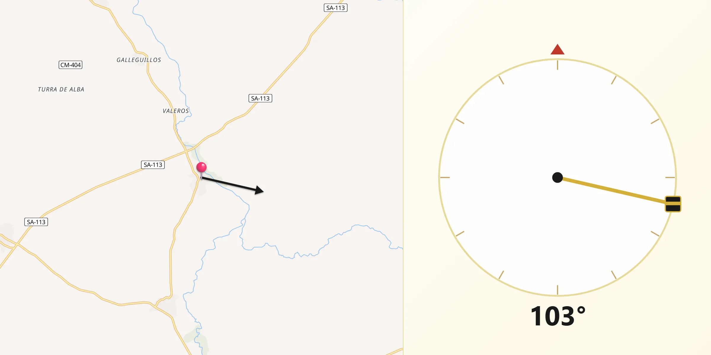 Dirección de la Qibla desde Gajates