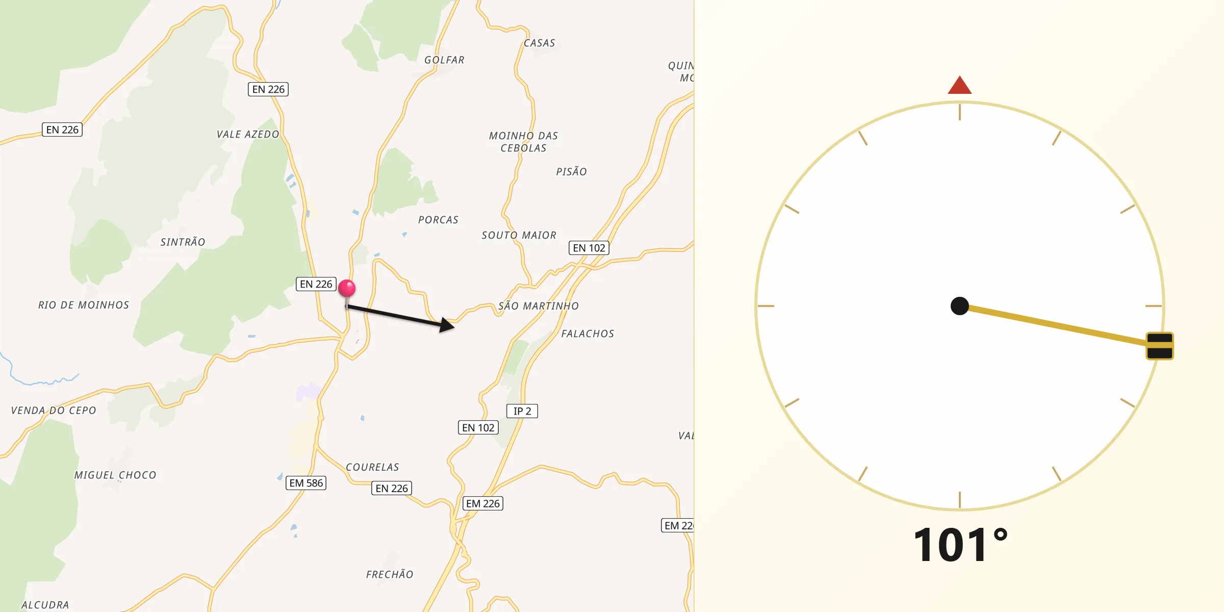 Direção da Qibla a partir de Trancoso