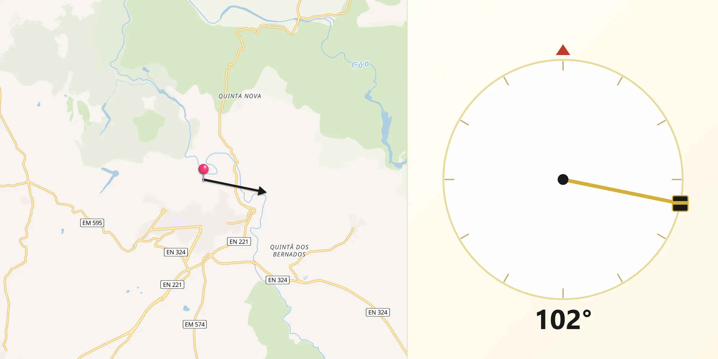 Direção da Qibla a partir de Pinhel