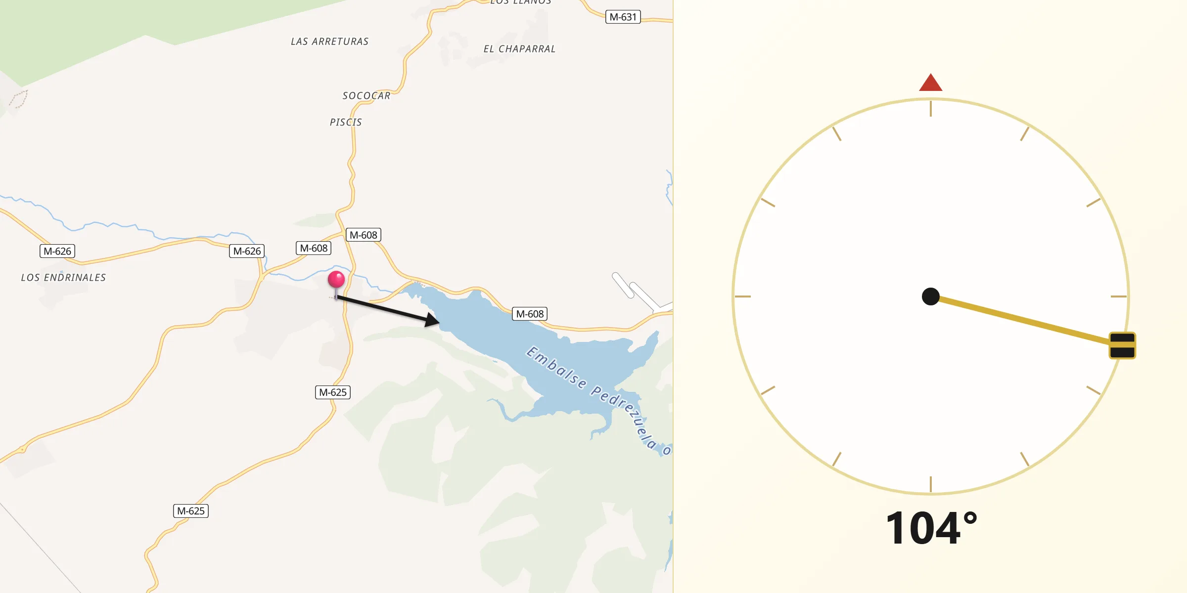 Dirección de la Qibla desde Guadalix de la Sierra