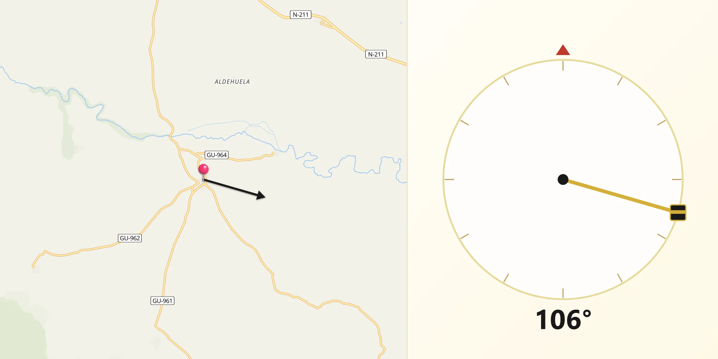 Dirección de la Qibla desde Prados Redondos