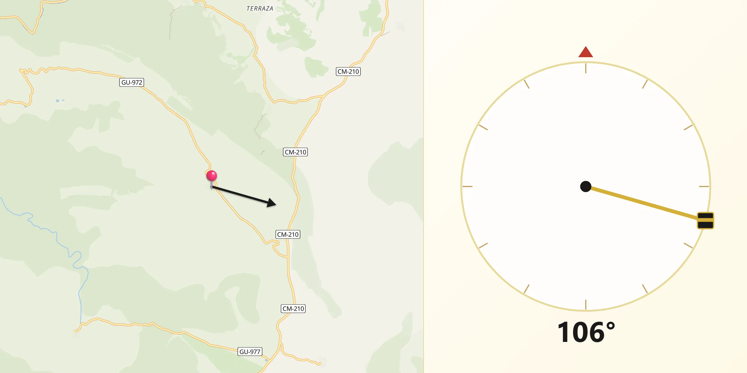 Dirección de la Qibla desde Valhermoso