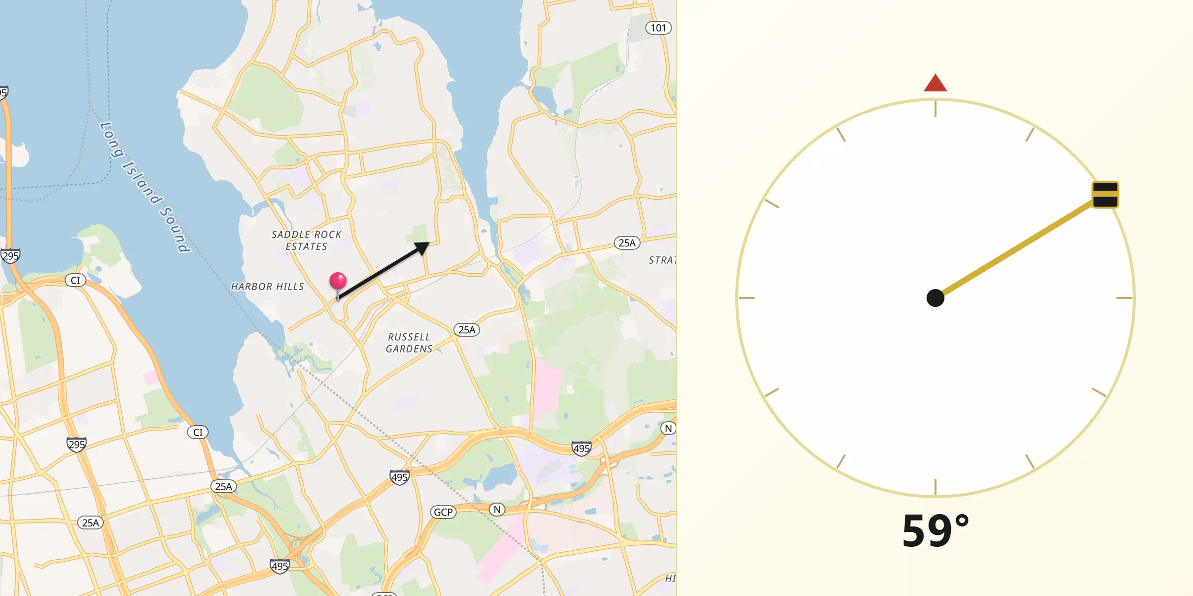 Qibla Direction from Great Neck Estates