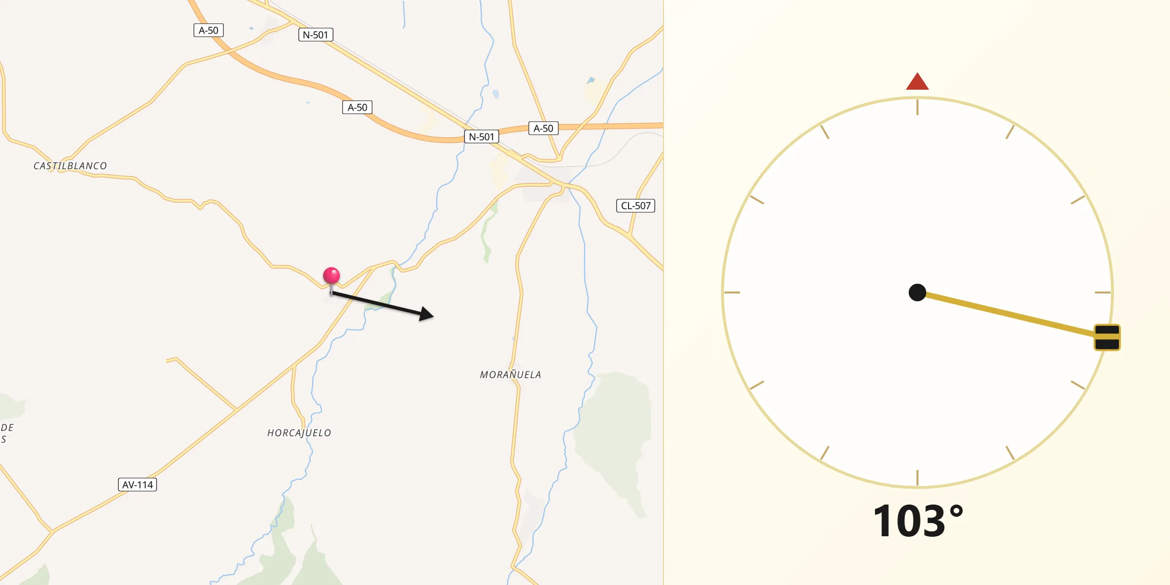 Dirección de la Qibla desde Santo Tomé de Zabarcos
