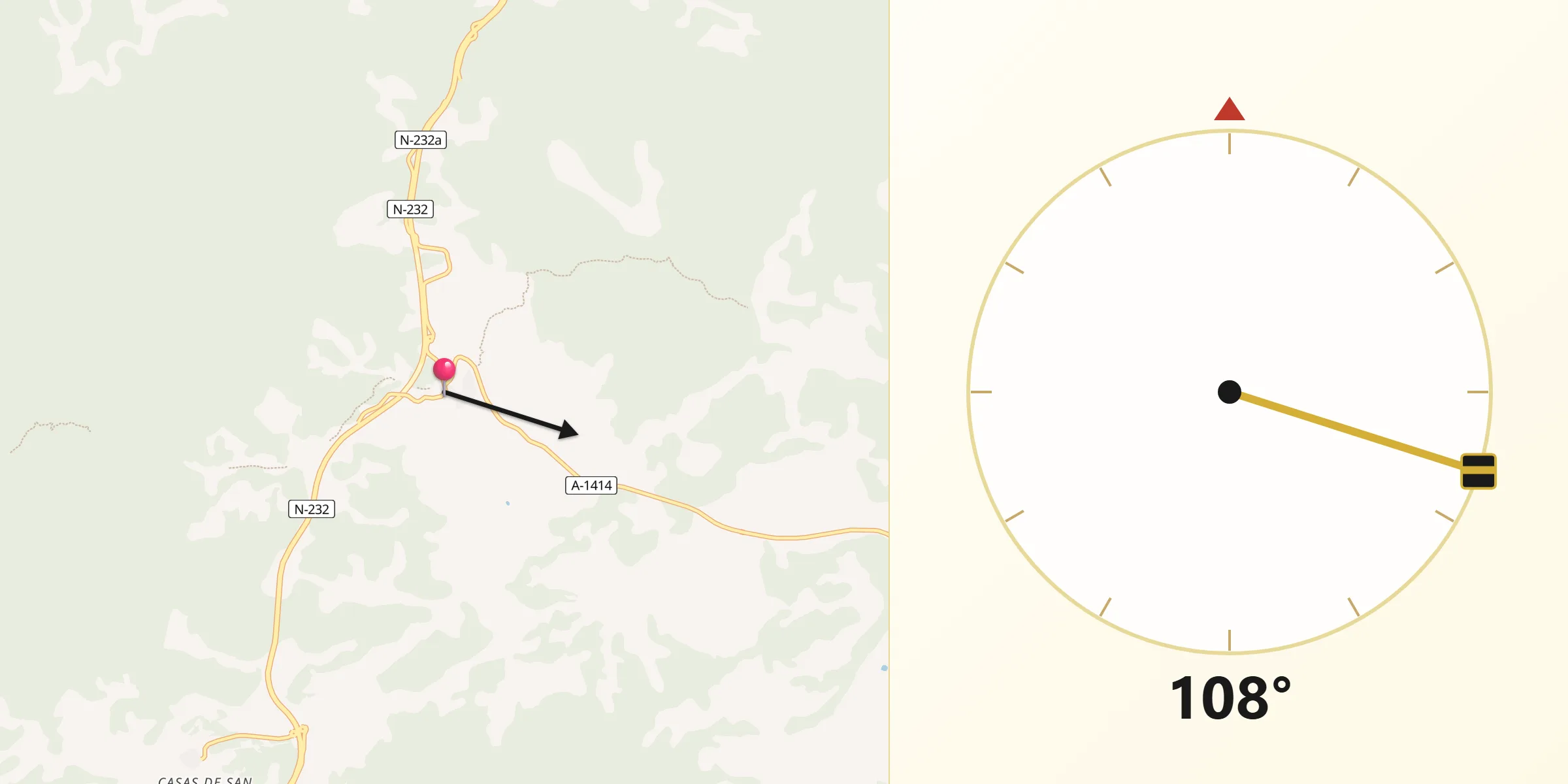 Dirección de la Qibla desde Monroyo