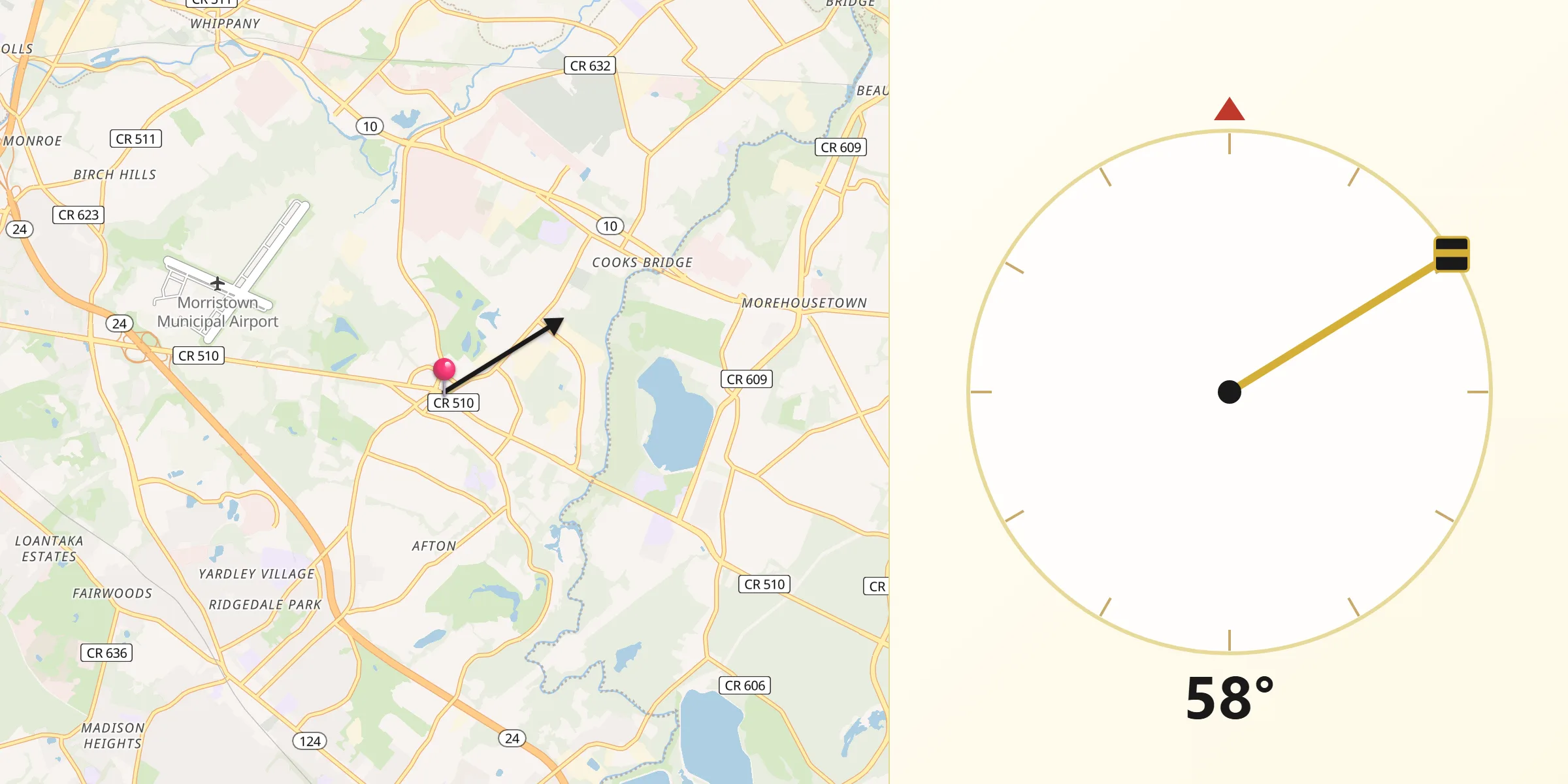 Qibla Direction from Florham Park