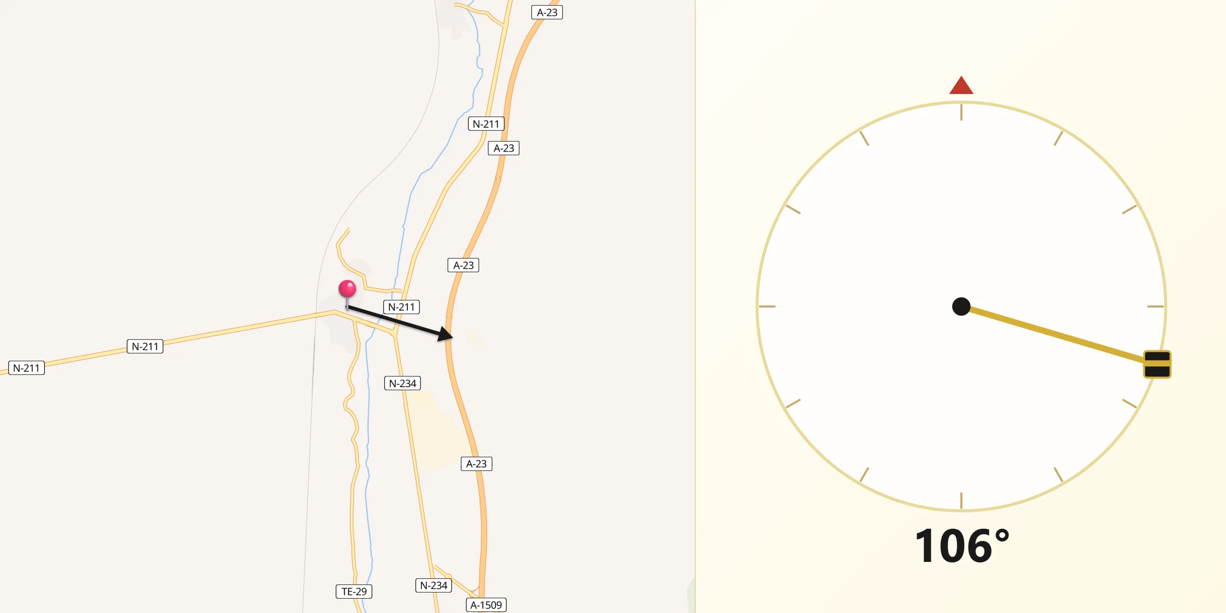 Dirección de la Qibla desde Monreal del Campo