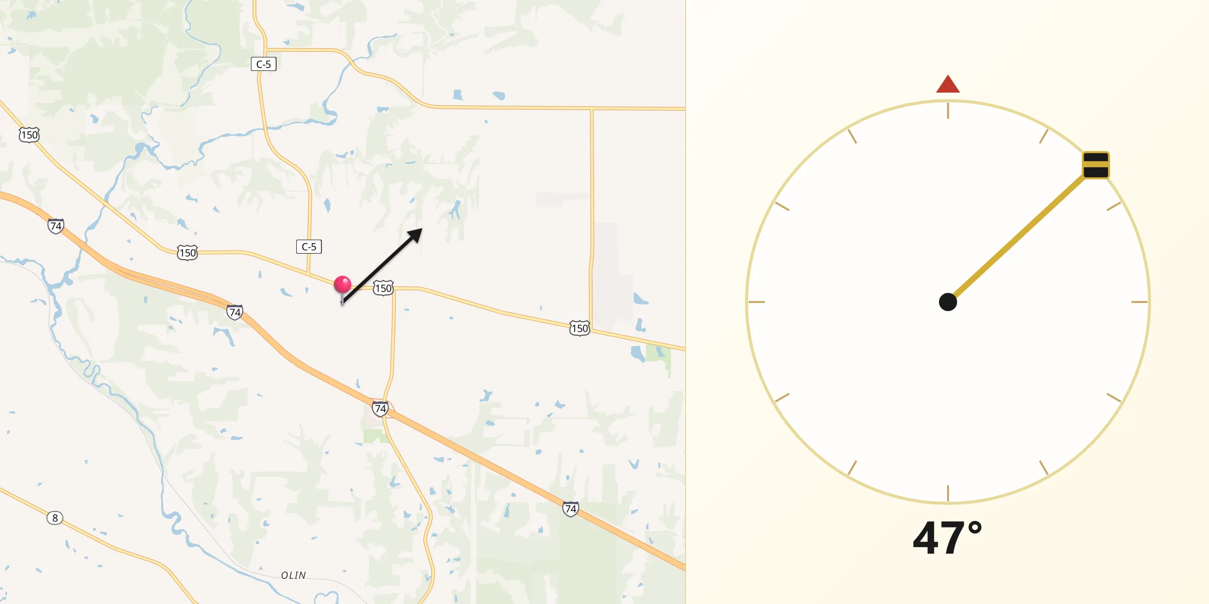 Qibla Direction from Peoria County