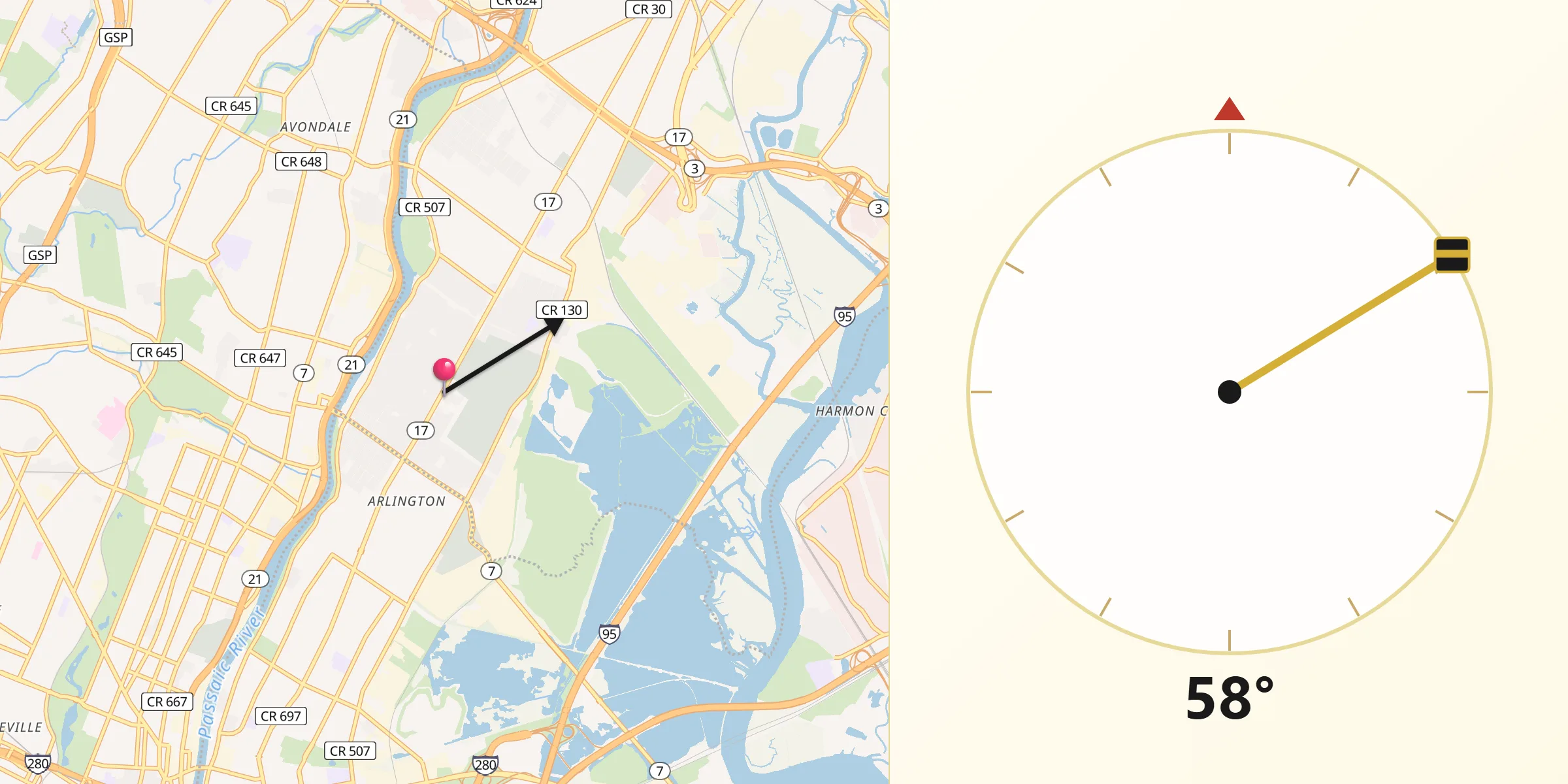 Qibla Direction from North Arlington