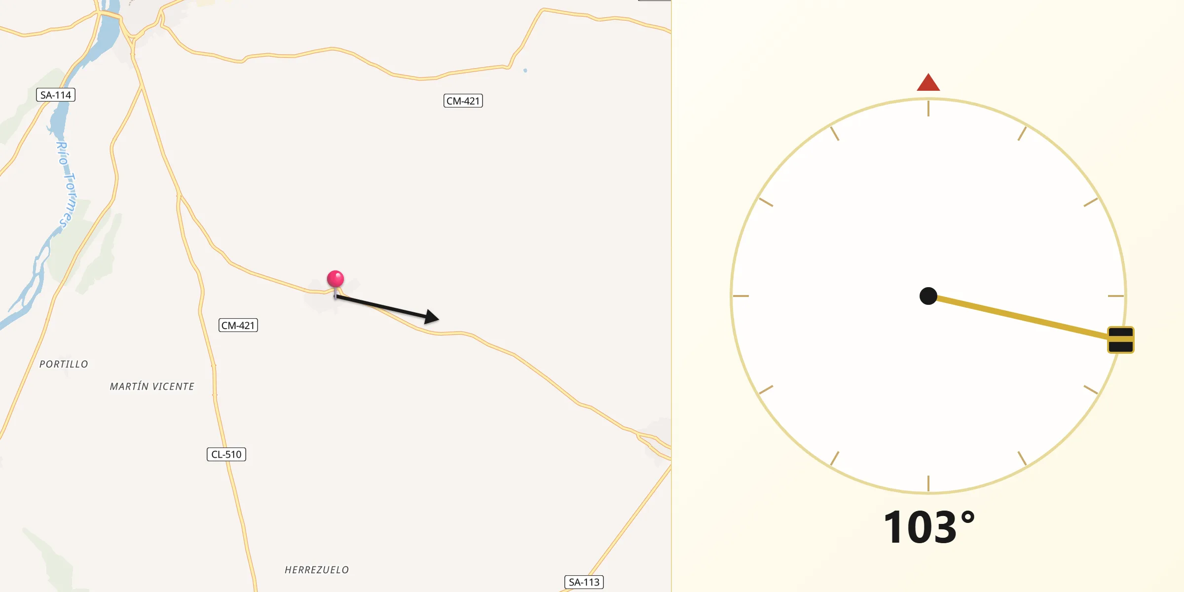 Dirección de la Qibla desde Navales