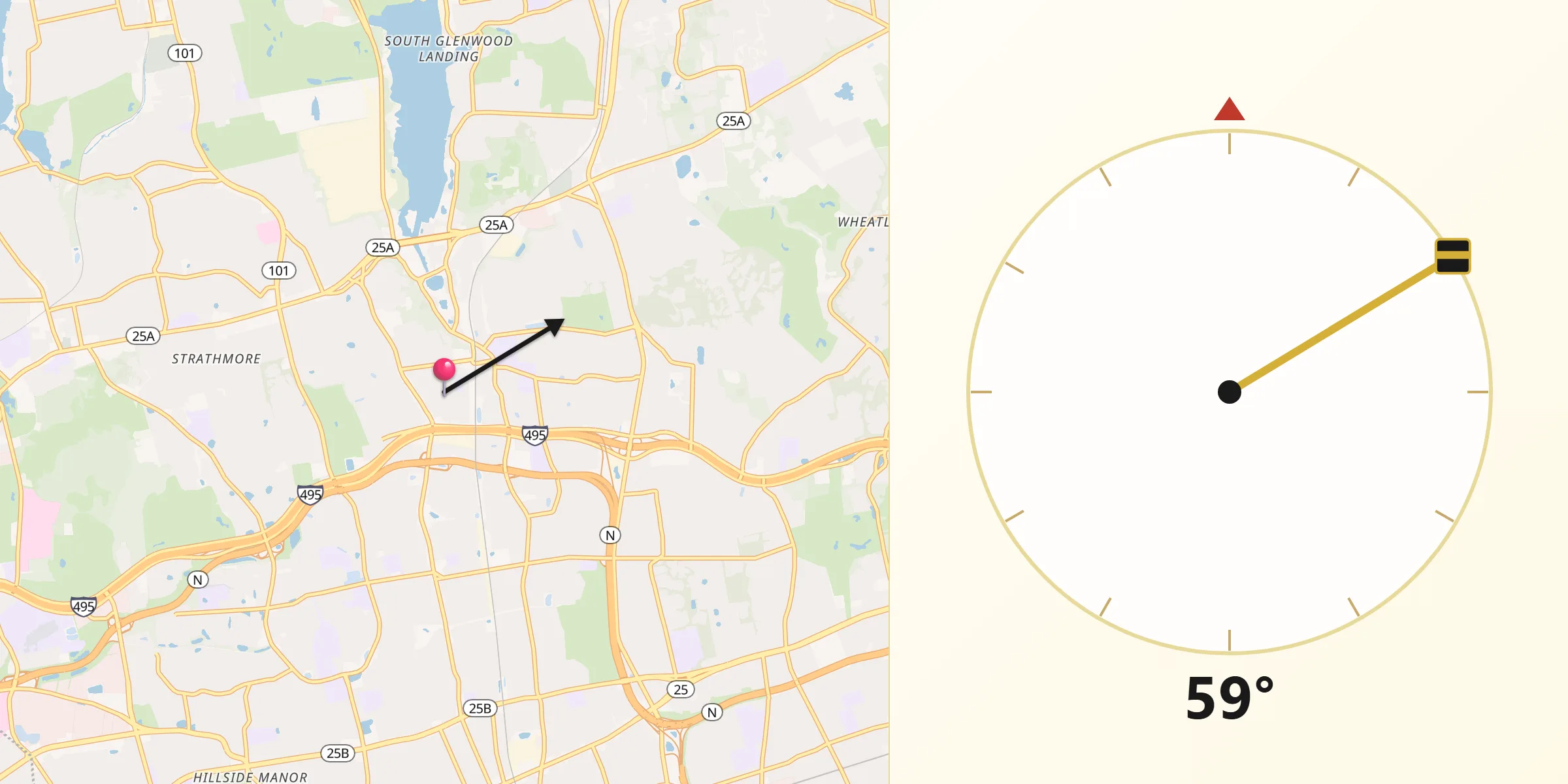 Qibla Direction from Roslyn Heights