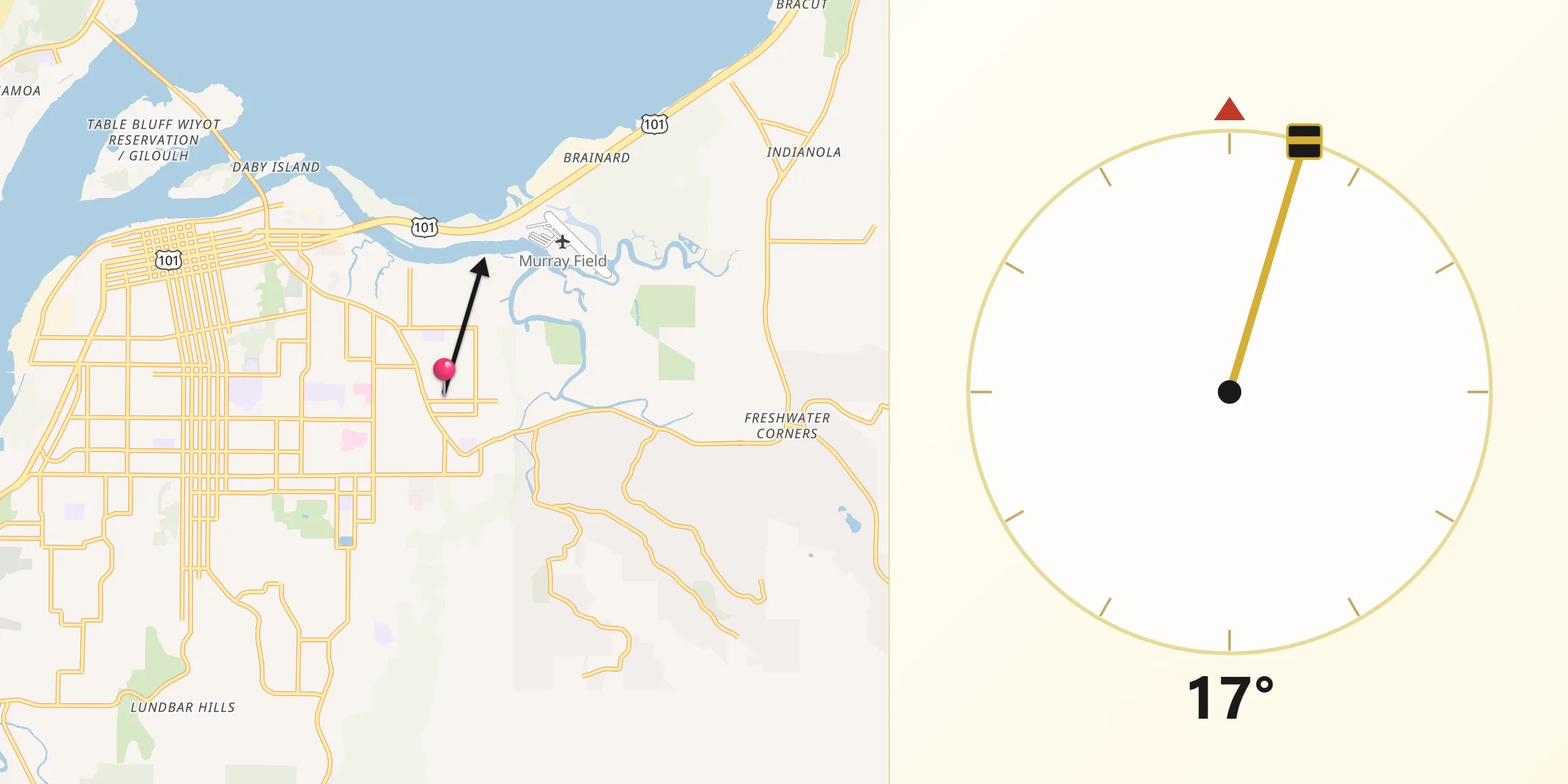 Qibla Direction from Myrtletown