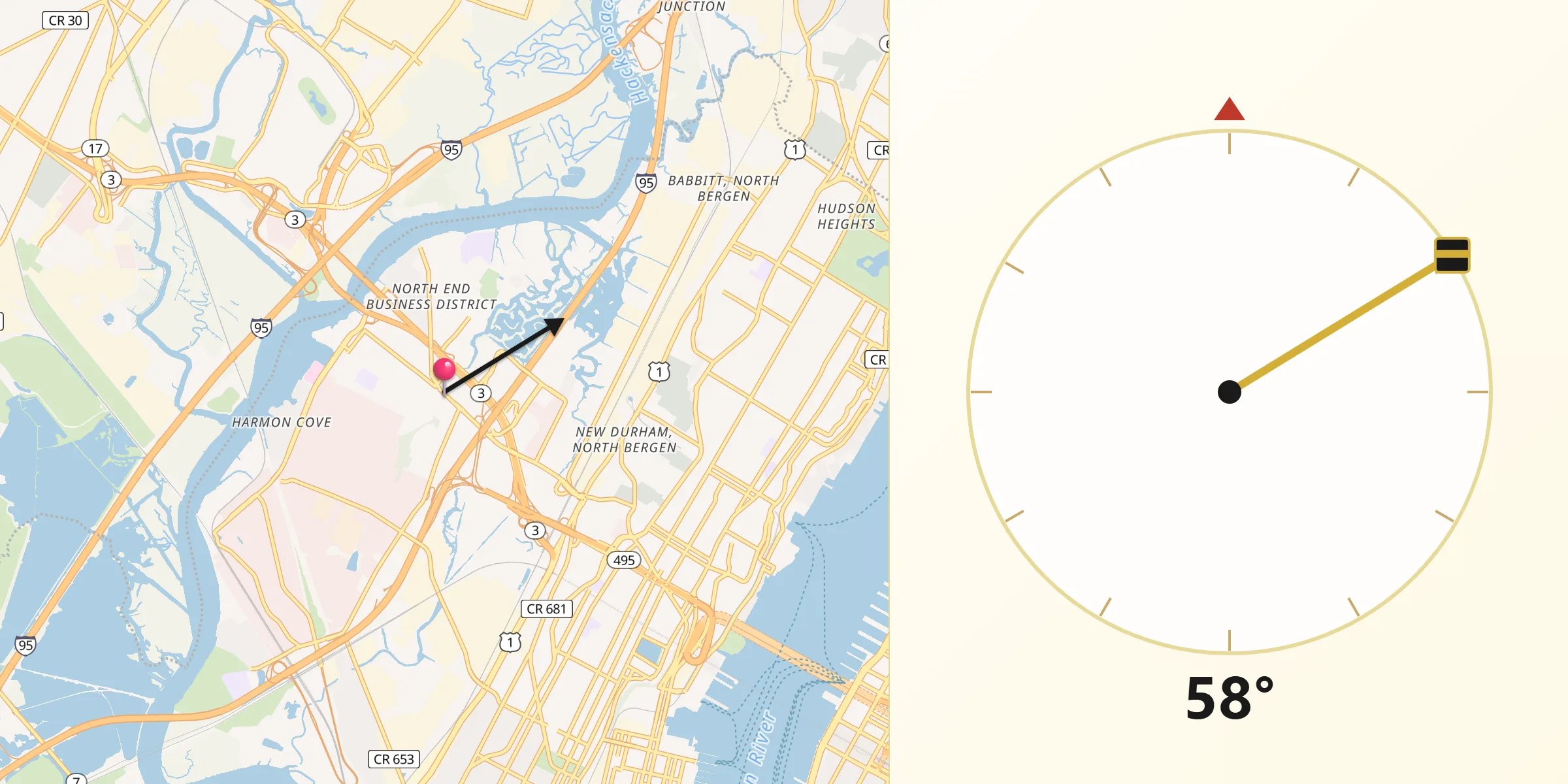 Qibla Direction from Secaucus