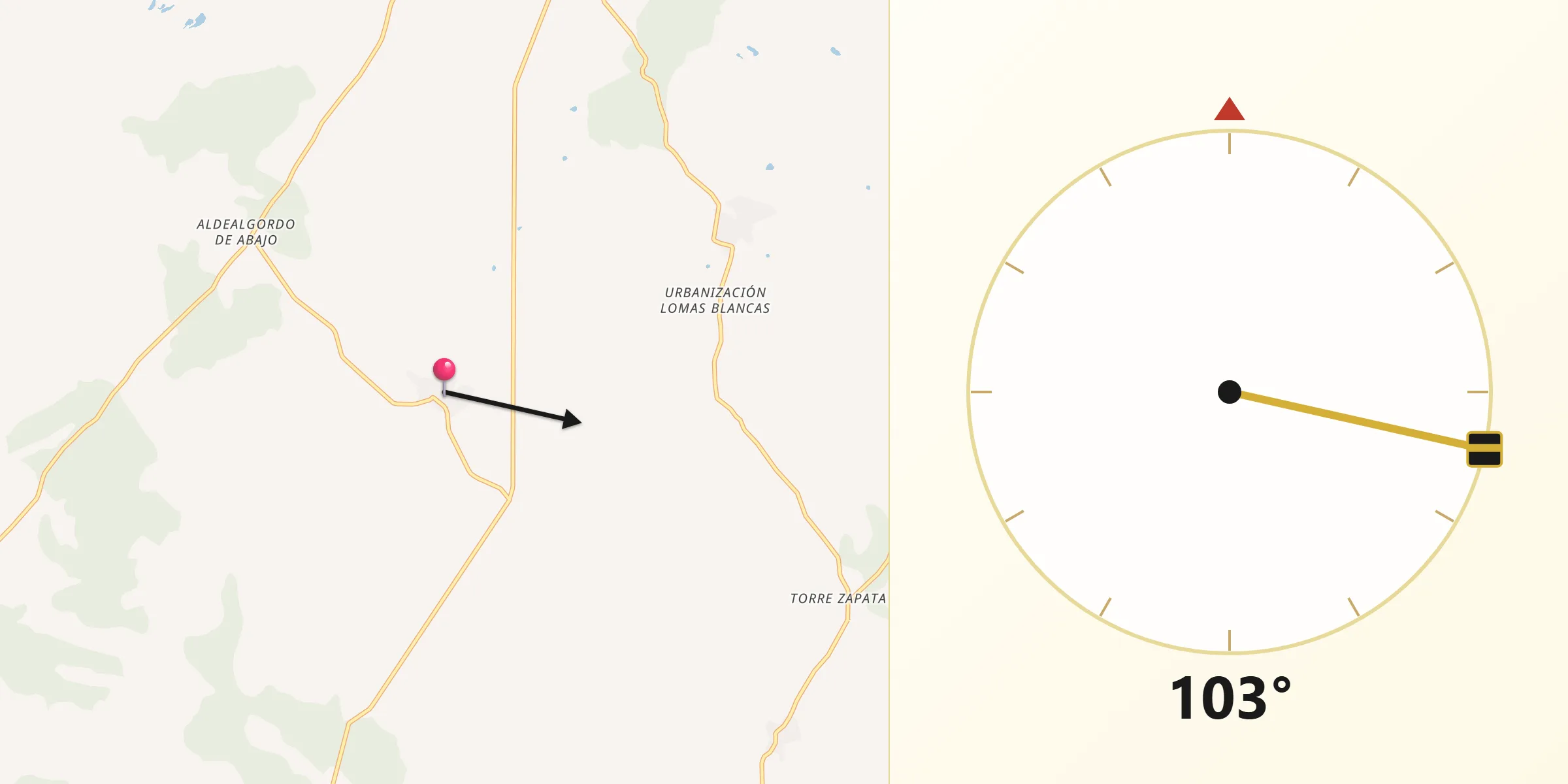 Dirección de la Qibla desde San Pedro de Rozados