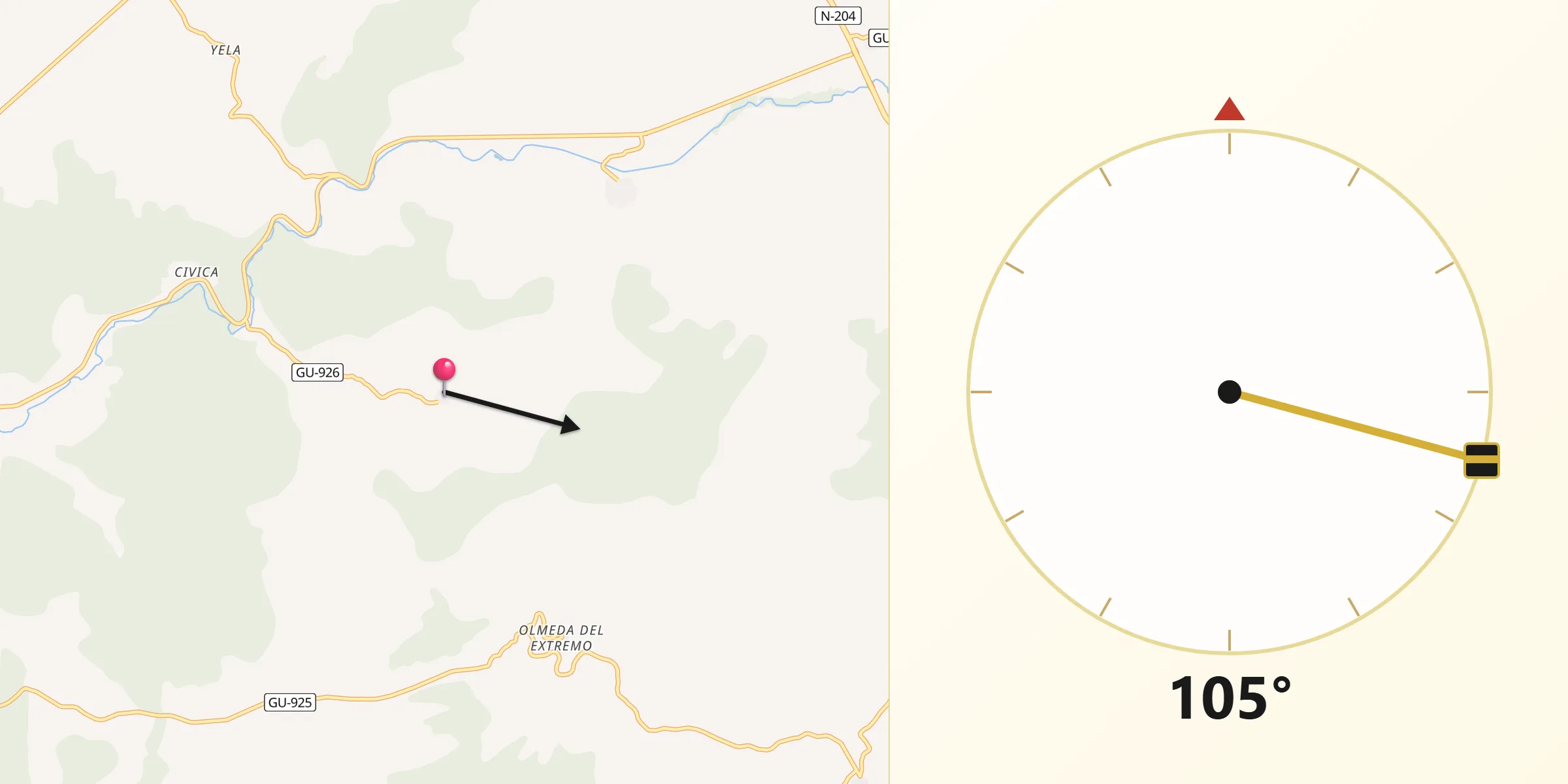 Dirección de la Qibla desde Barriopedro