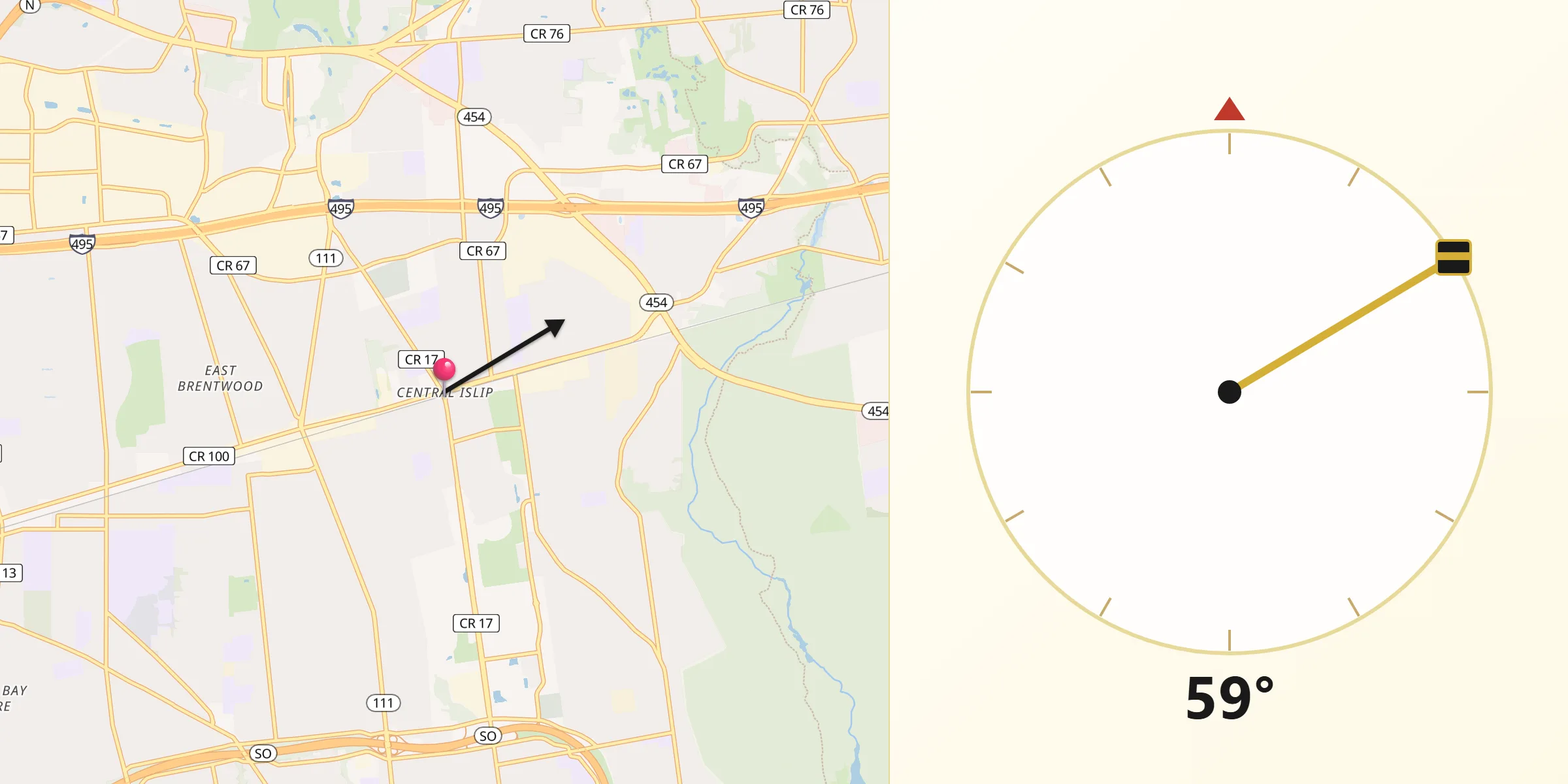 Qibla Direction from Central Islip