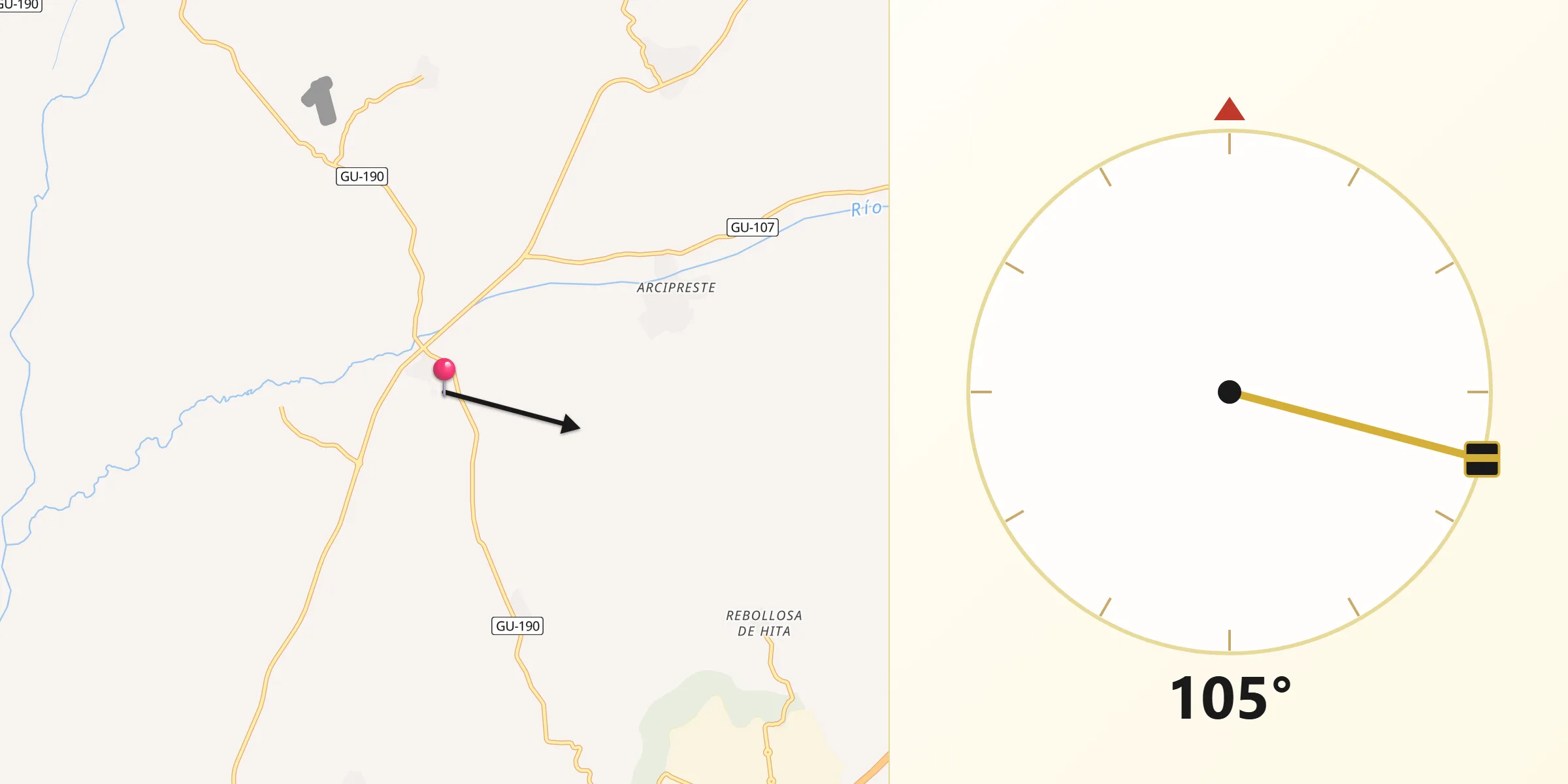 Dirección de la Qibla desde Torre del Burgo