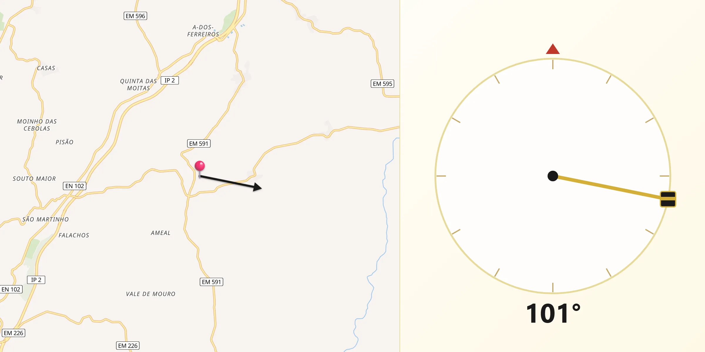 Direção da Qibla a partir de Vale do Seixo