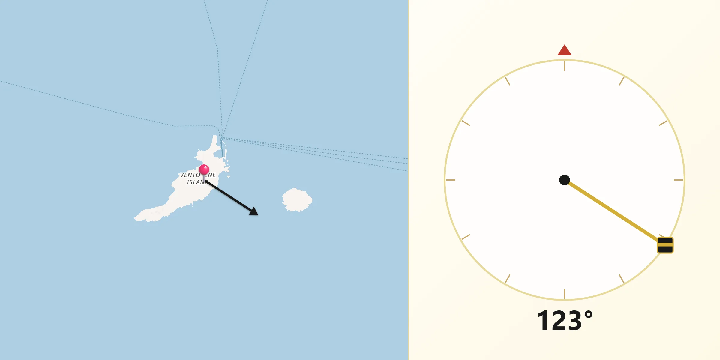 Direzione della Qibla da Ventotene