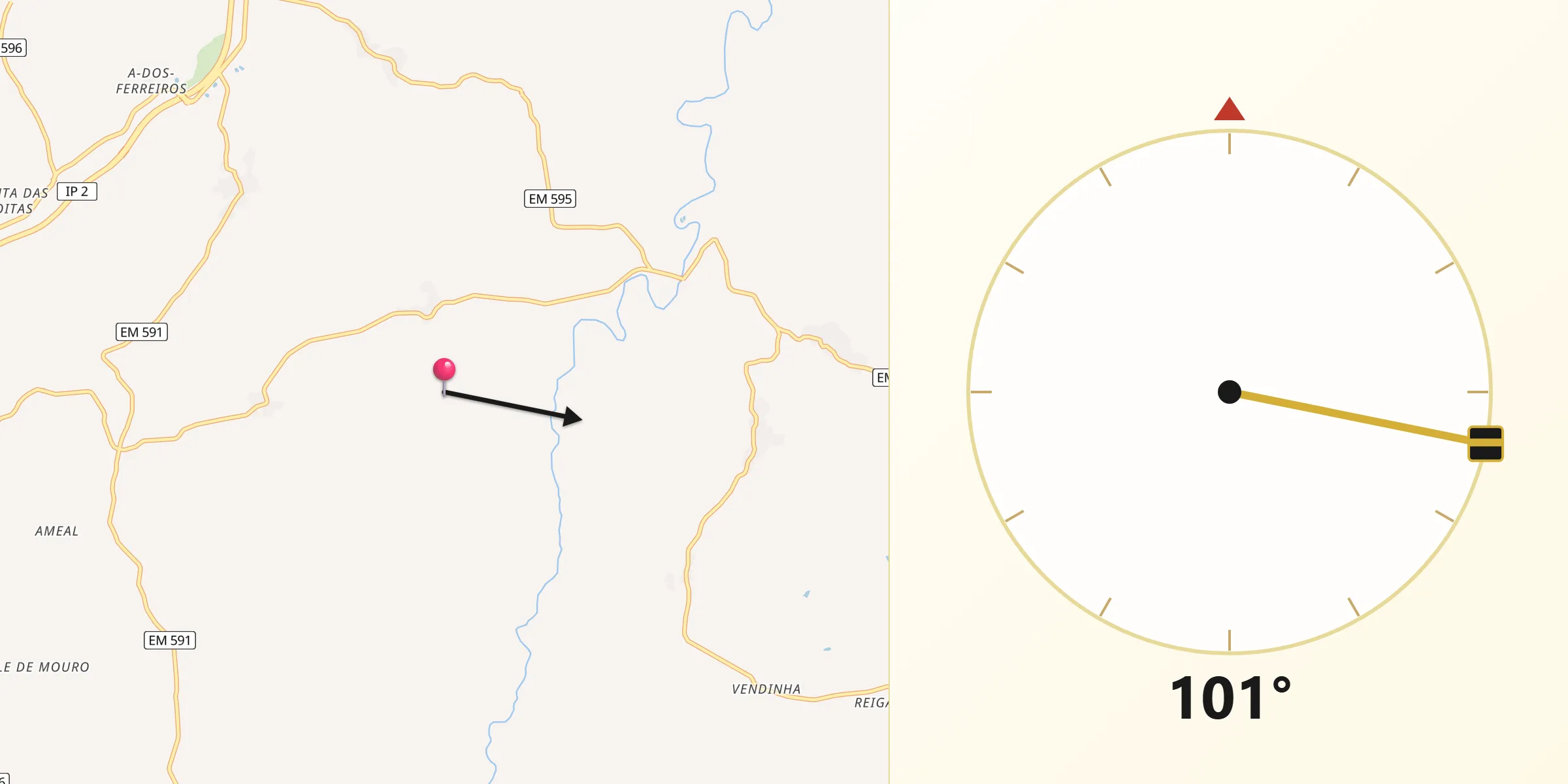 Direção da Qibla a partir de Vila Garcia