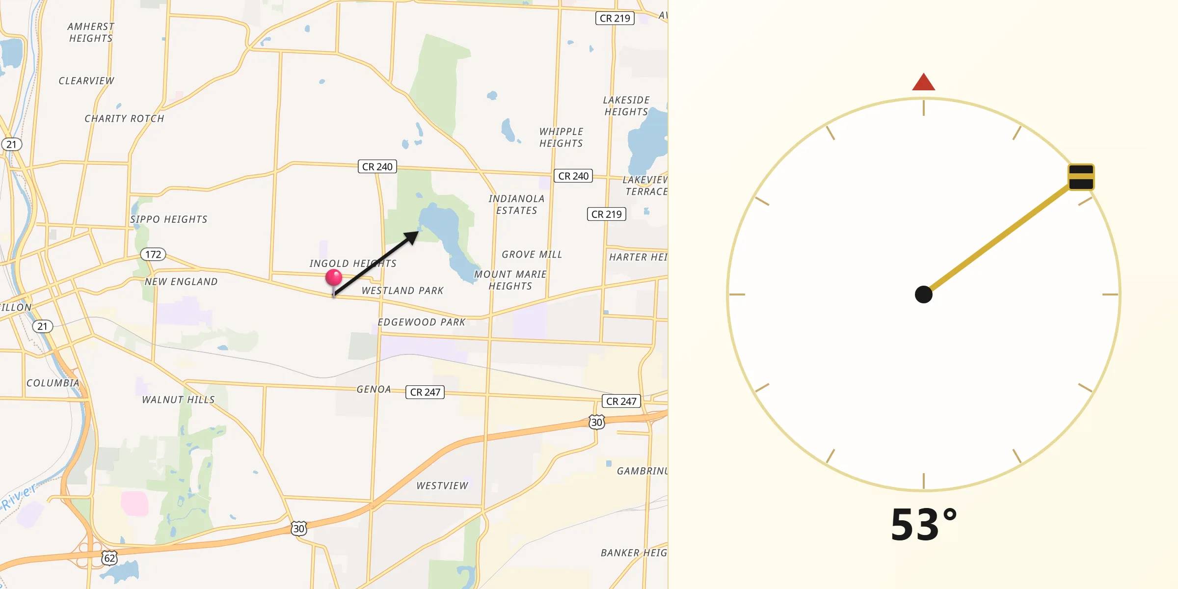 Qibla Direction from Perry Heights