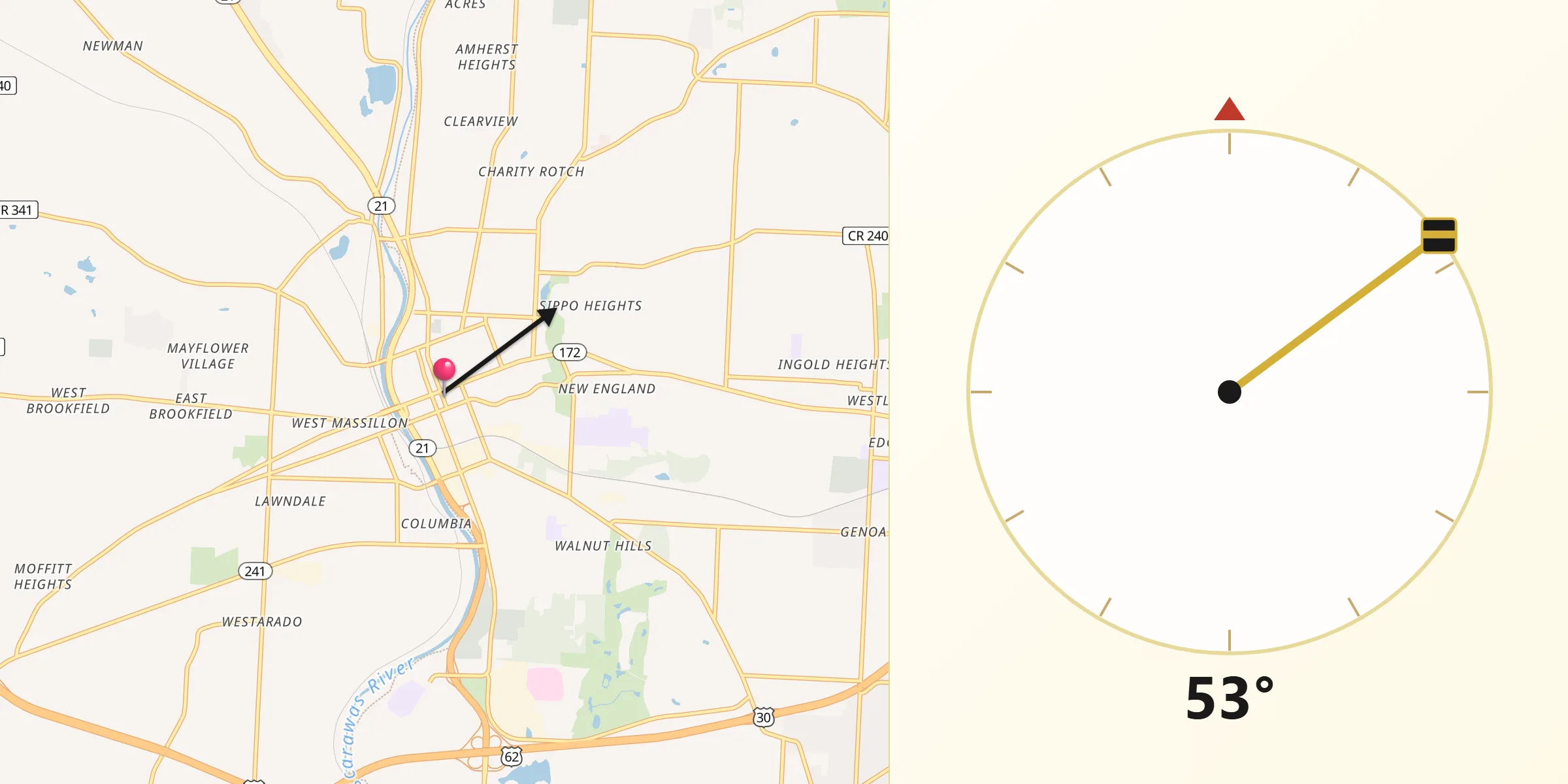 Qibla Direction from Massillon