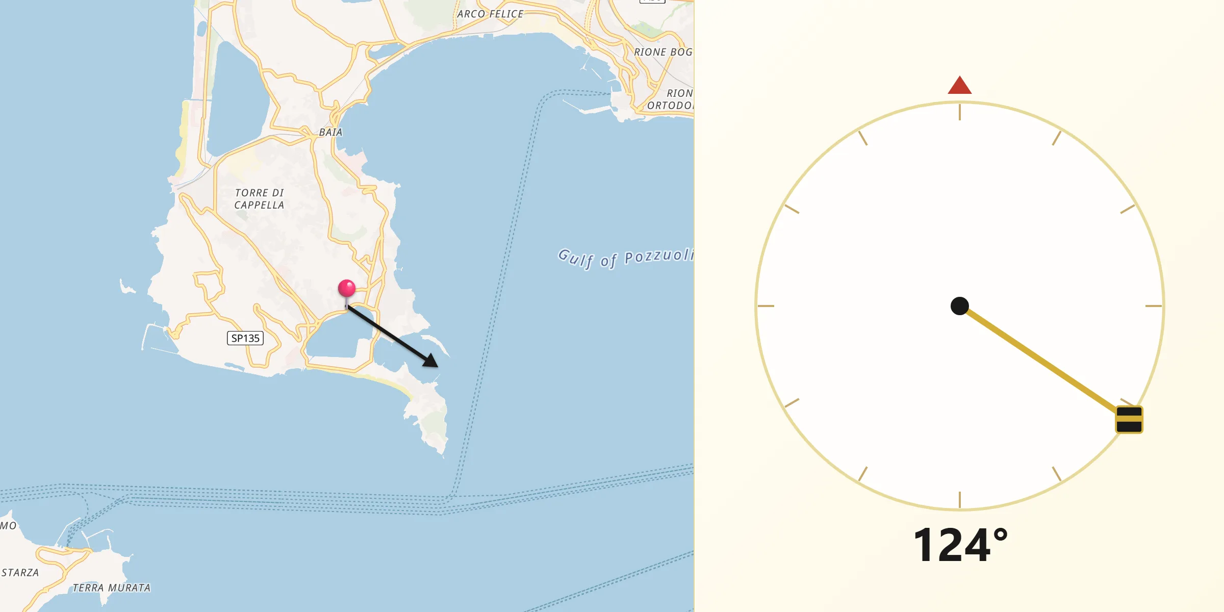 Direzione della Qibla da Bacoli