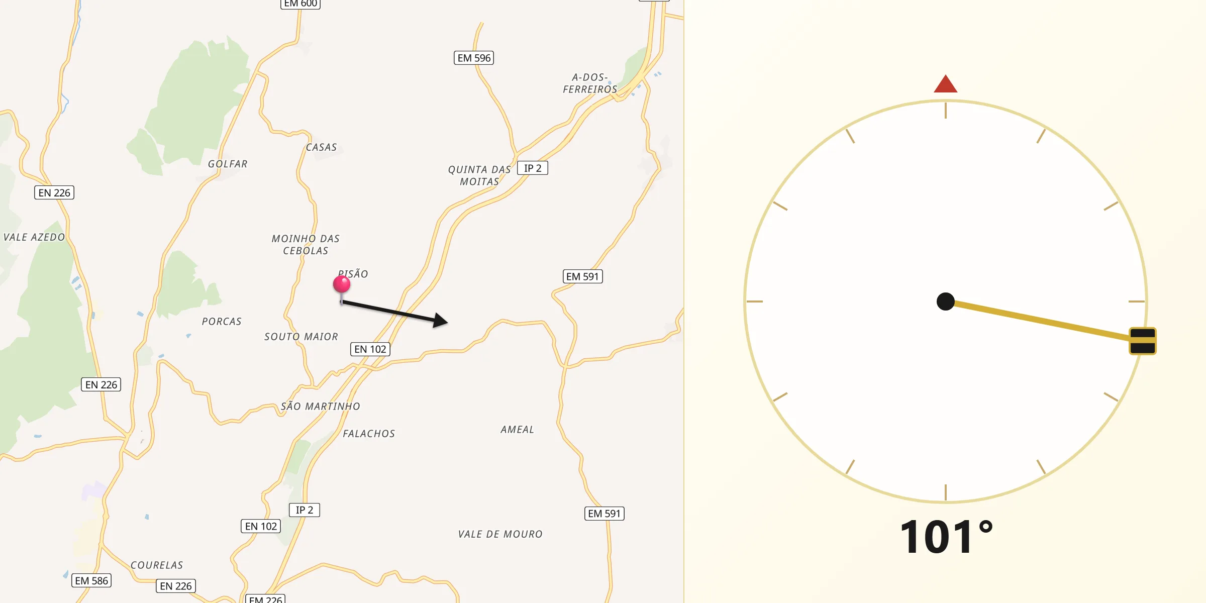 Direção da Qibla a partir de Souto Maior
