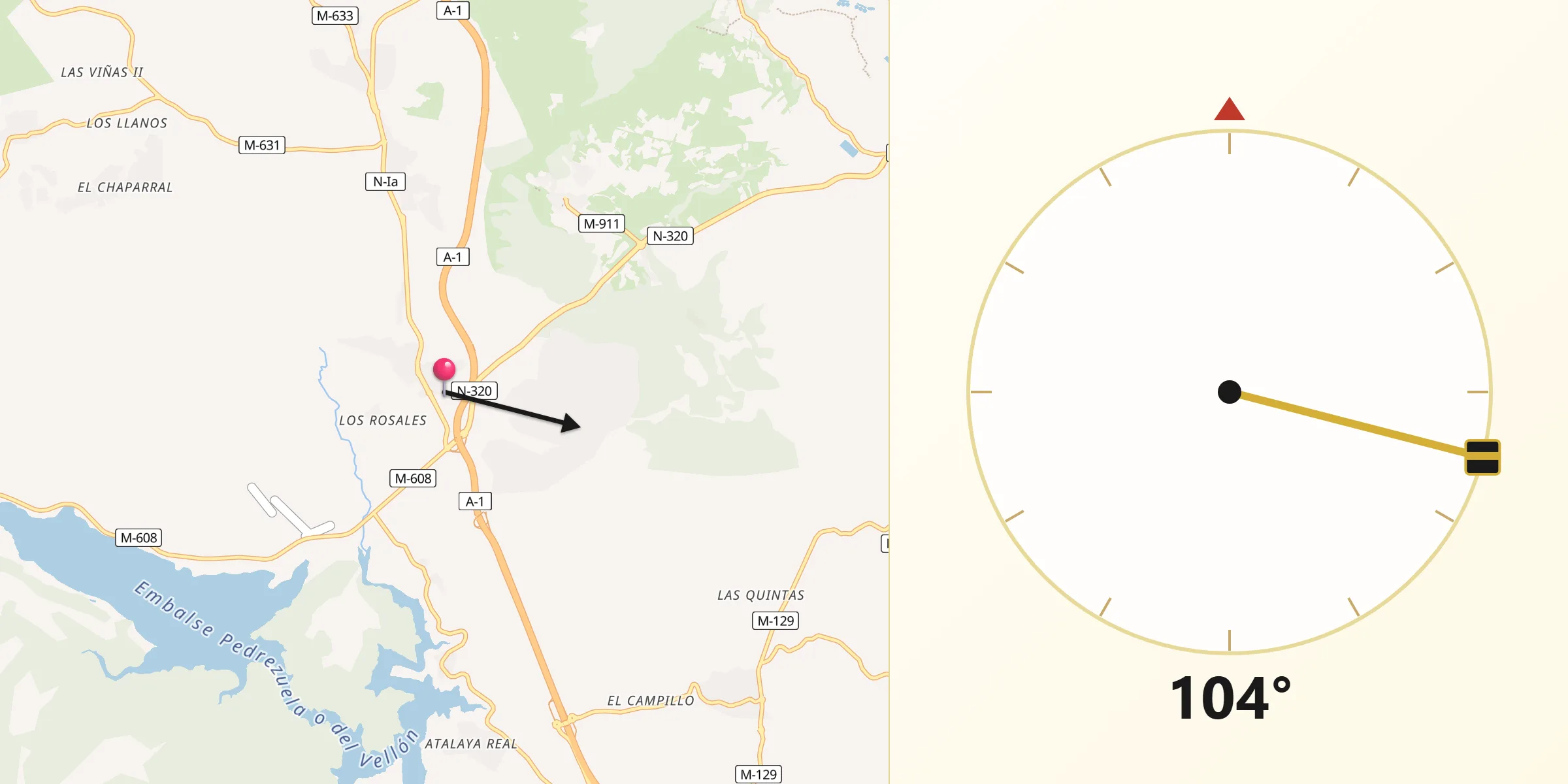 Dirección de la Qibla desde Venturada