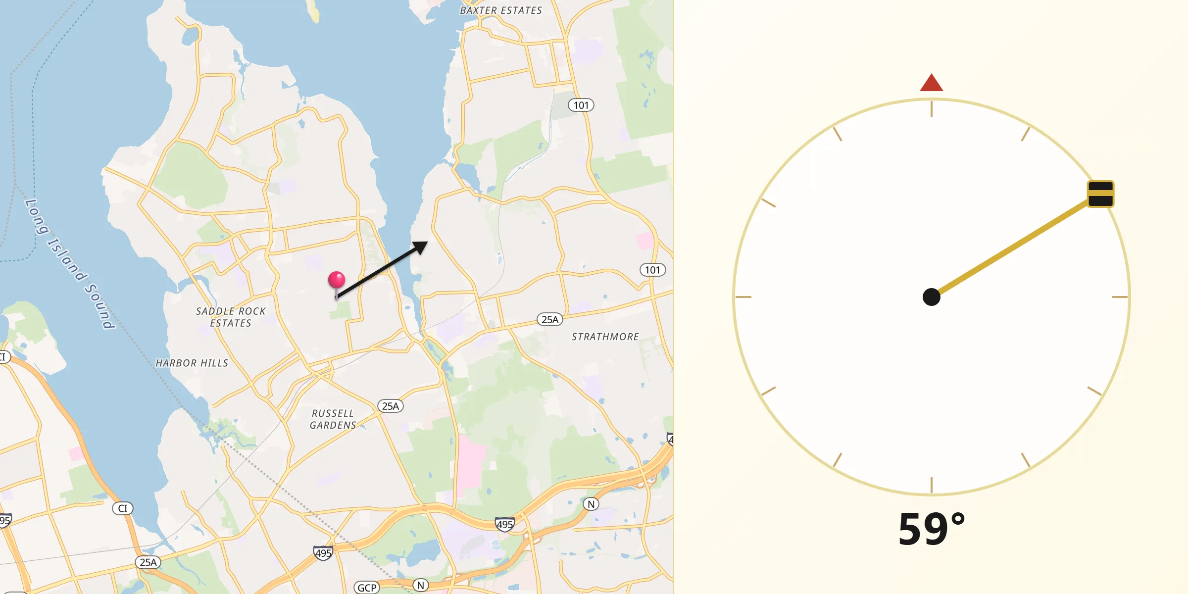 Qibla Direction from Great Neck Gardens