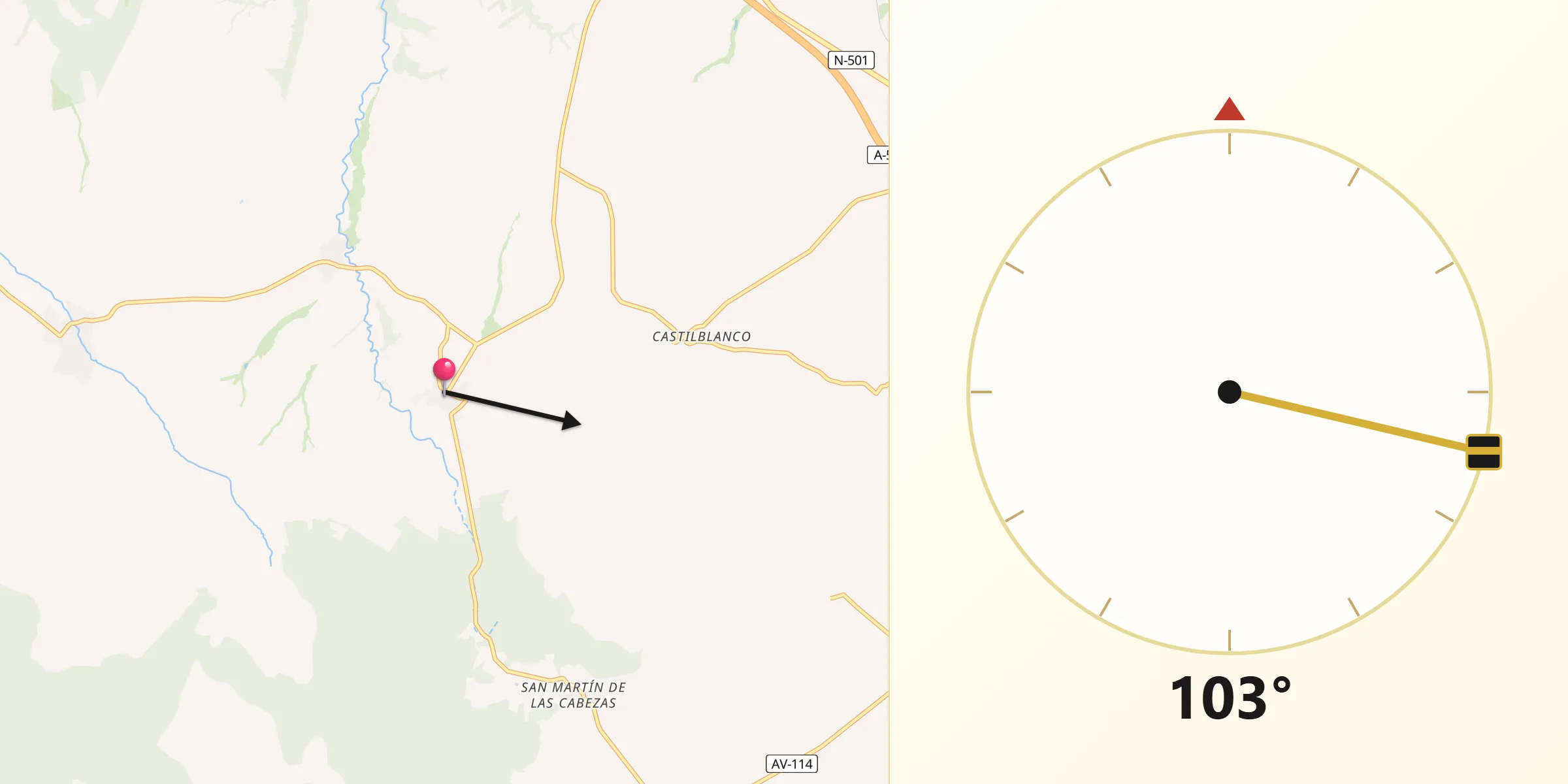 Dirección de la Qibla desde El Parral