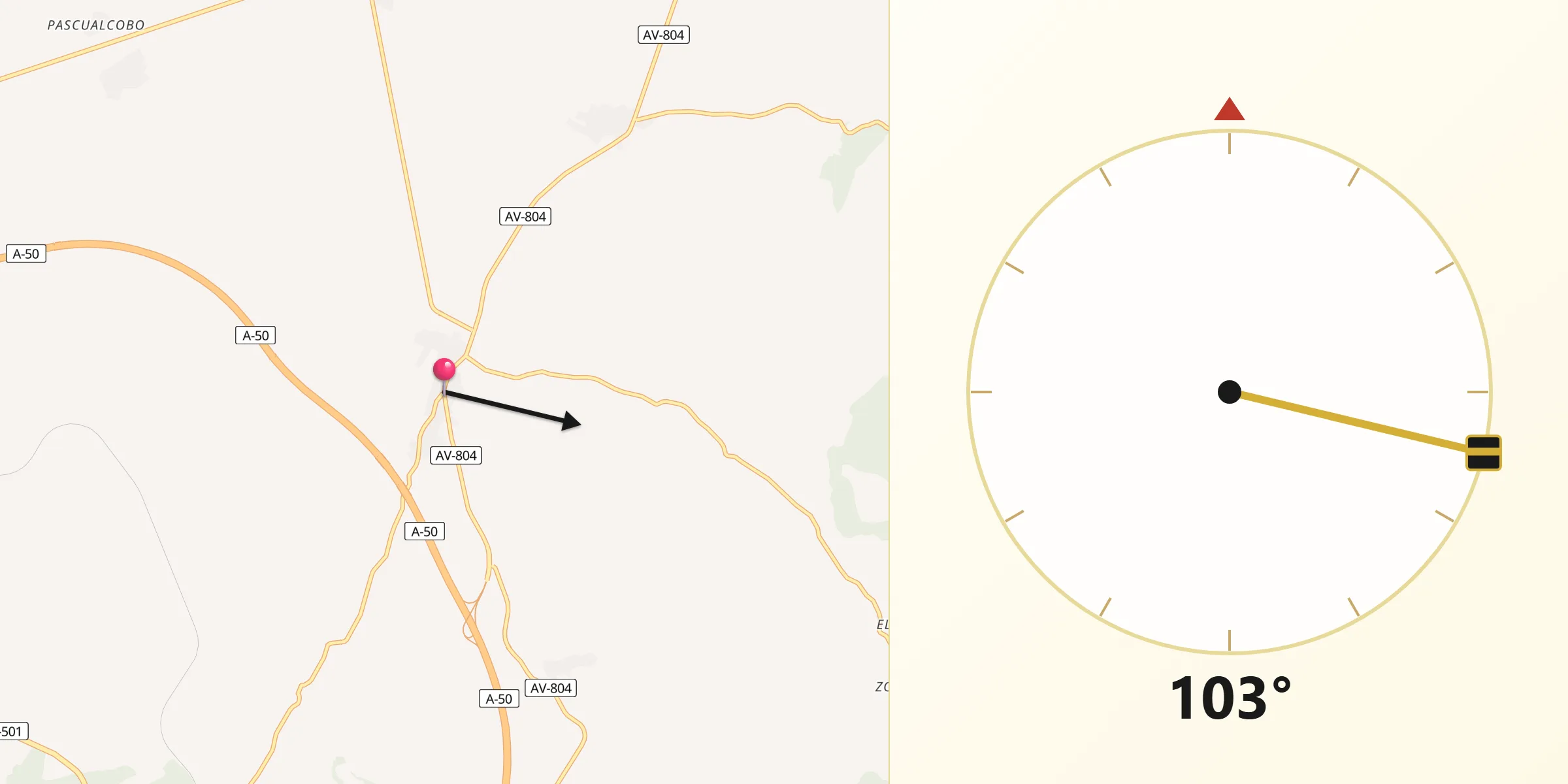 Dirección de la Qibla desde Las Berlanas