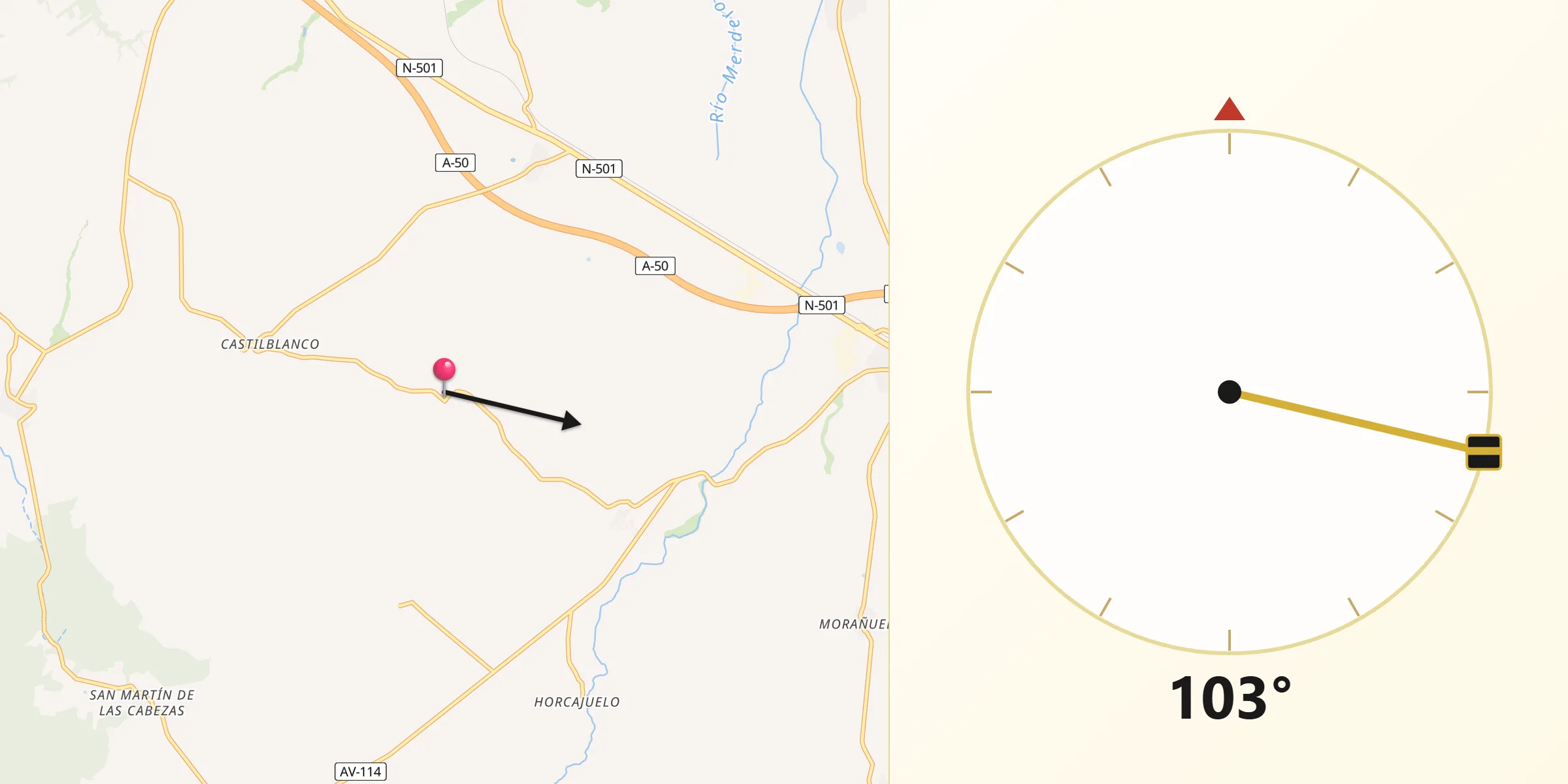 Dirección de la Qibla desde Sigeres