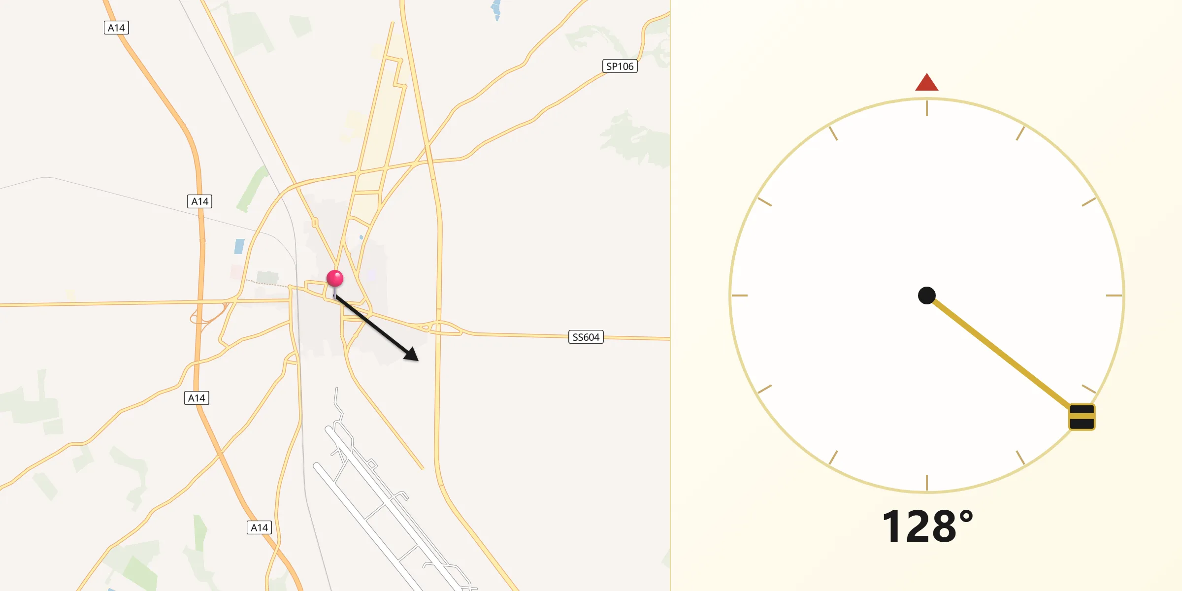 Direzione della Qibla da Gioia del Colle