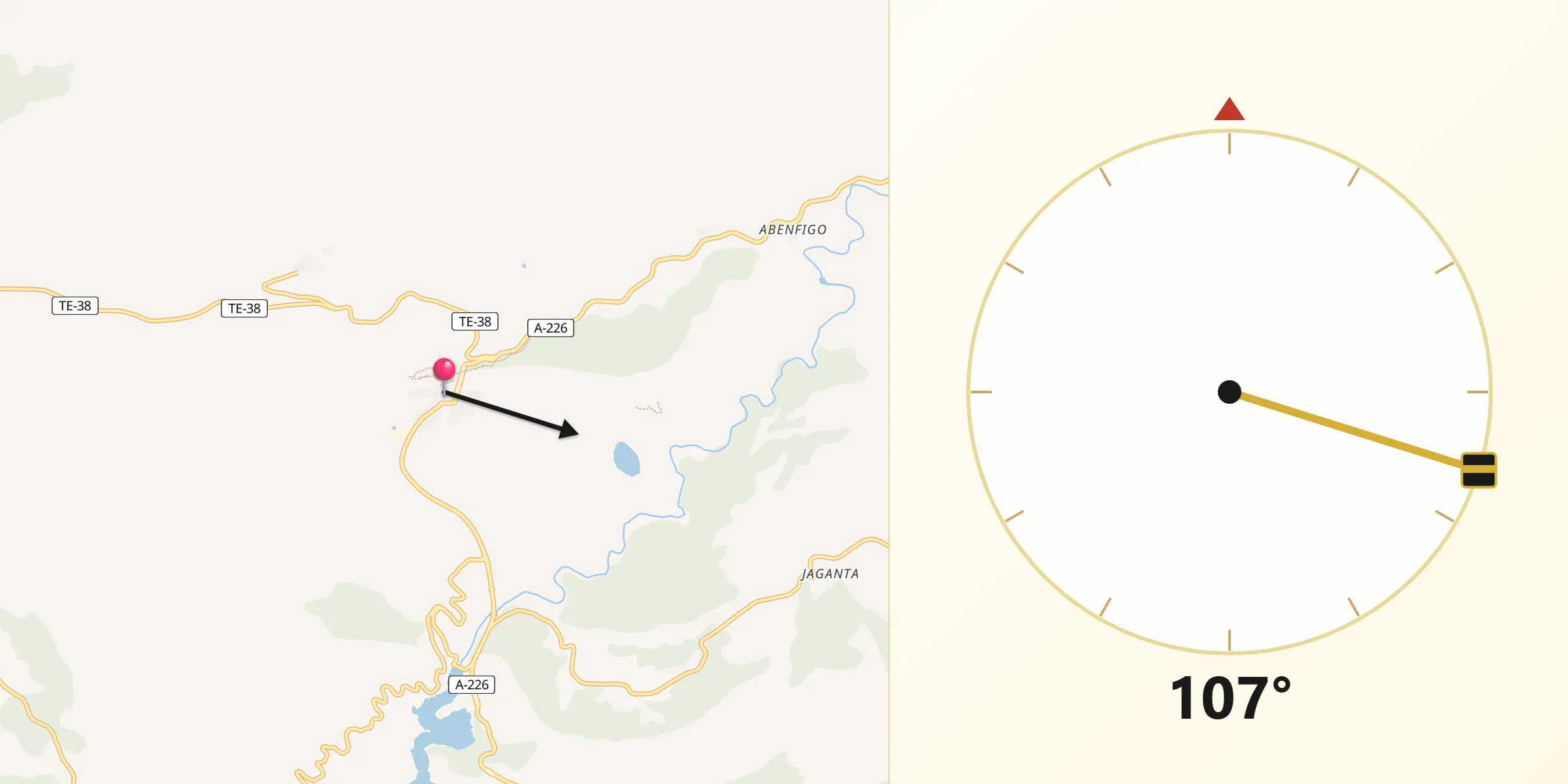 Dirección de la Qibla desde Castellote