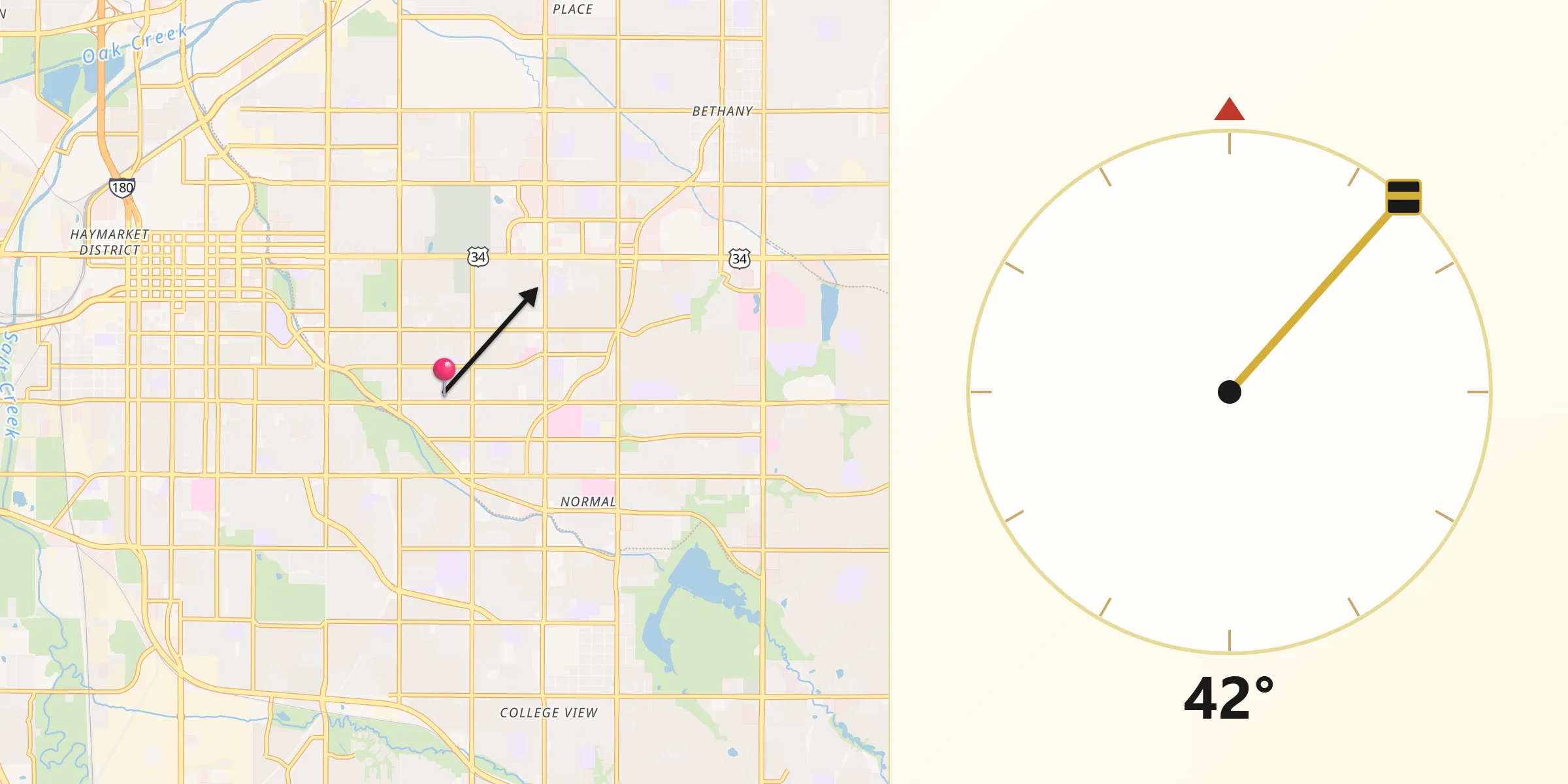 Dirección de la Qibla desde Lincoln