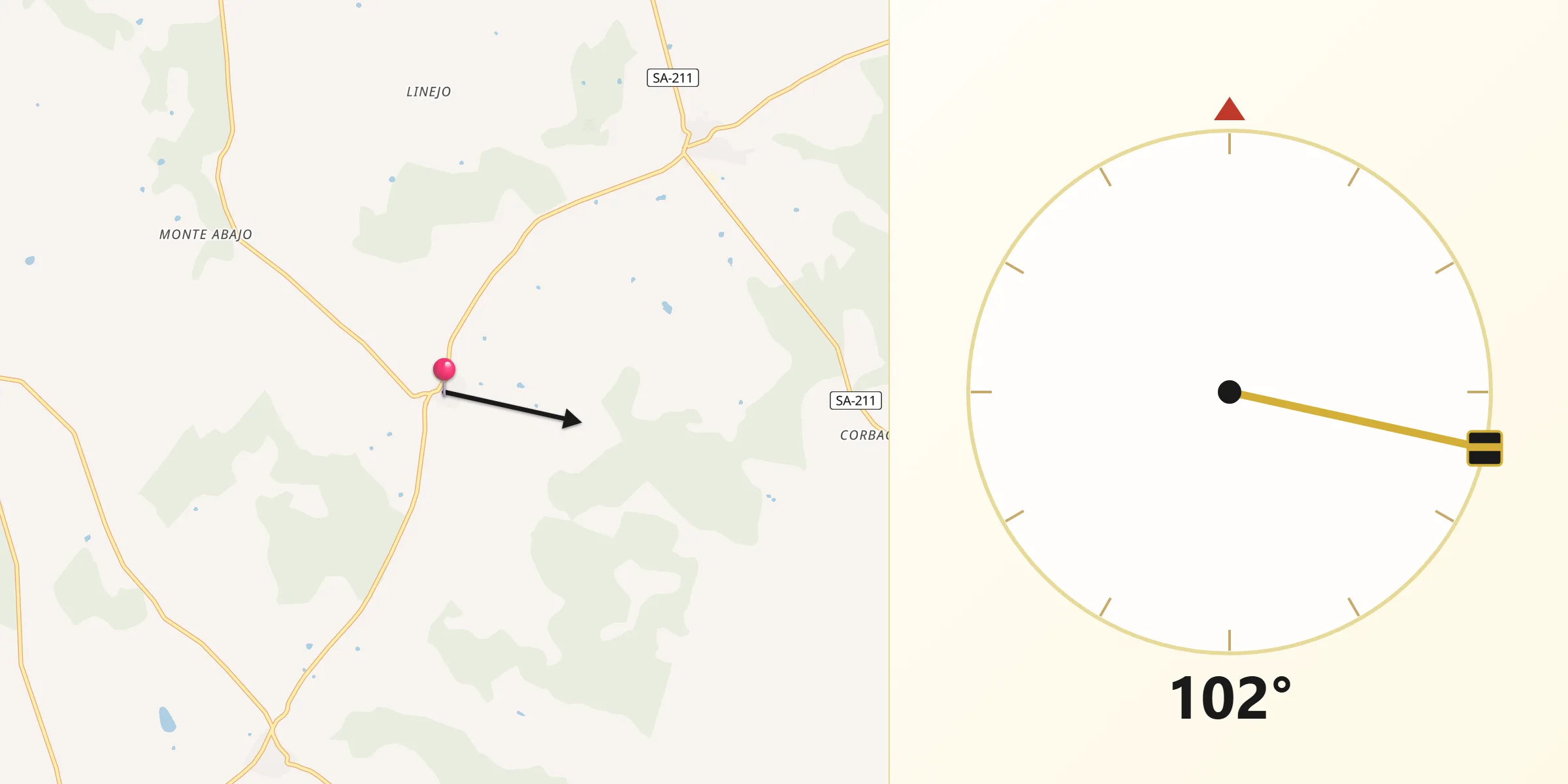 Dirección de la Qibla desde Villalba de los Llanos
