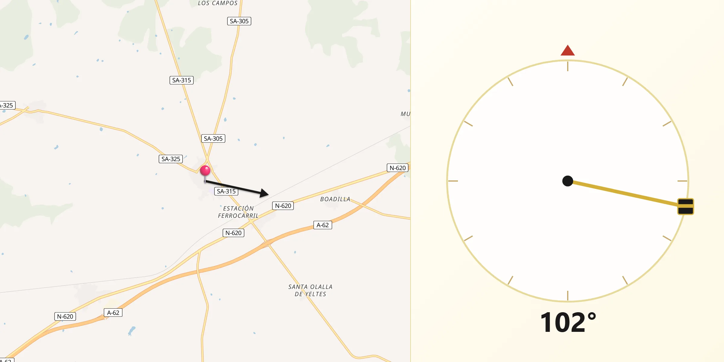 Dirección de la Qibla desde La Fuente de San Esteban
