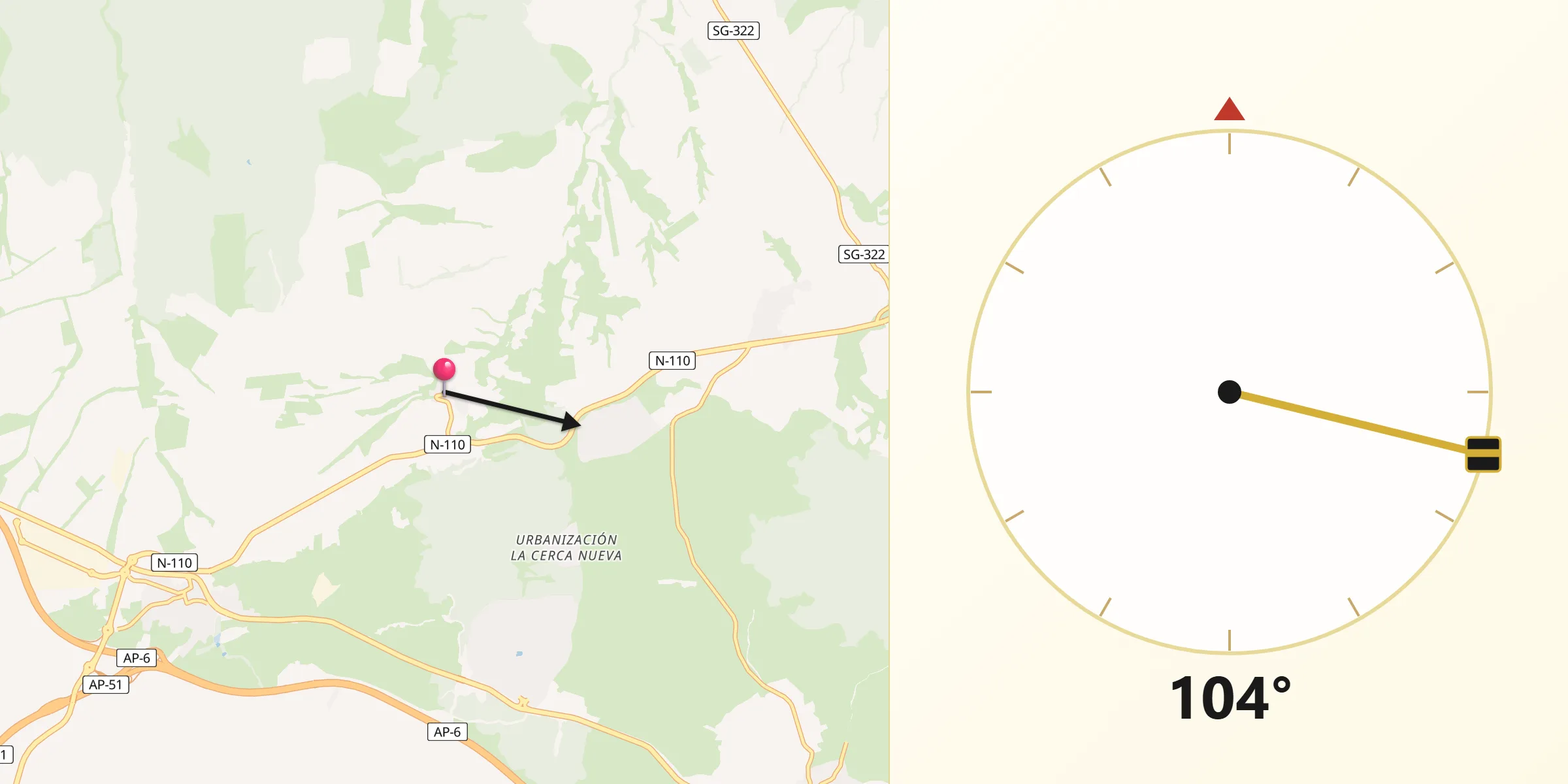 Dirección de la Qibla desde Ituero y Lama