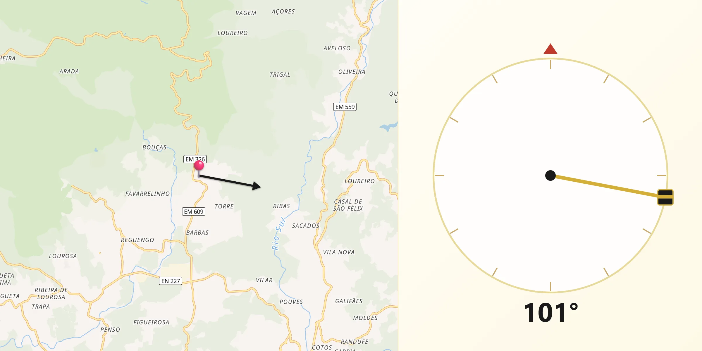 Direção da Qibla a partir de São Pedro do Sul