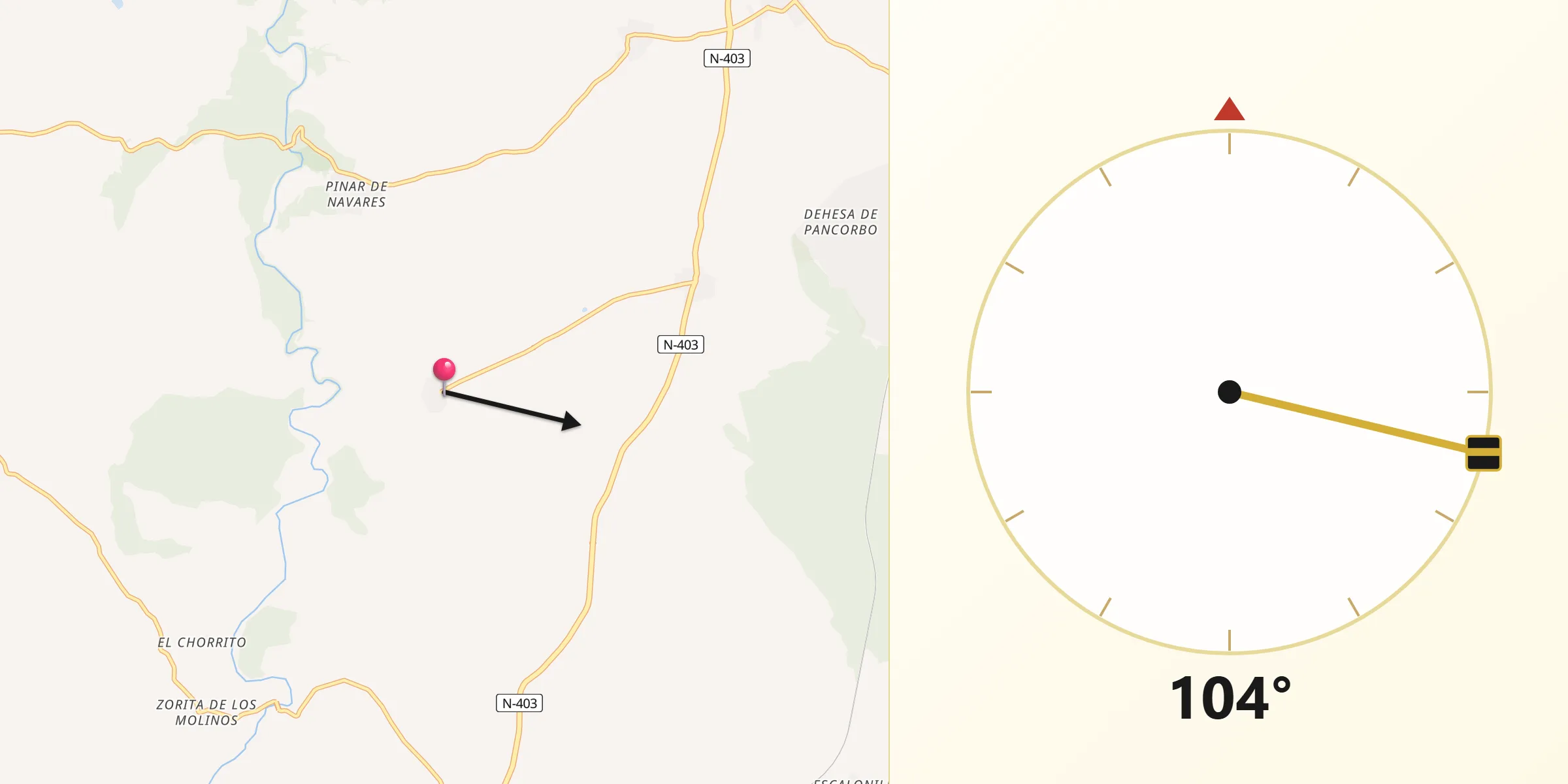 Dirección de la Qibla desde Pozanco