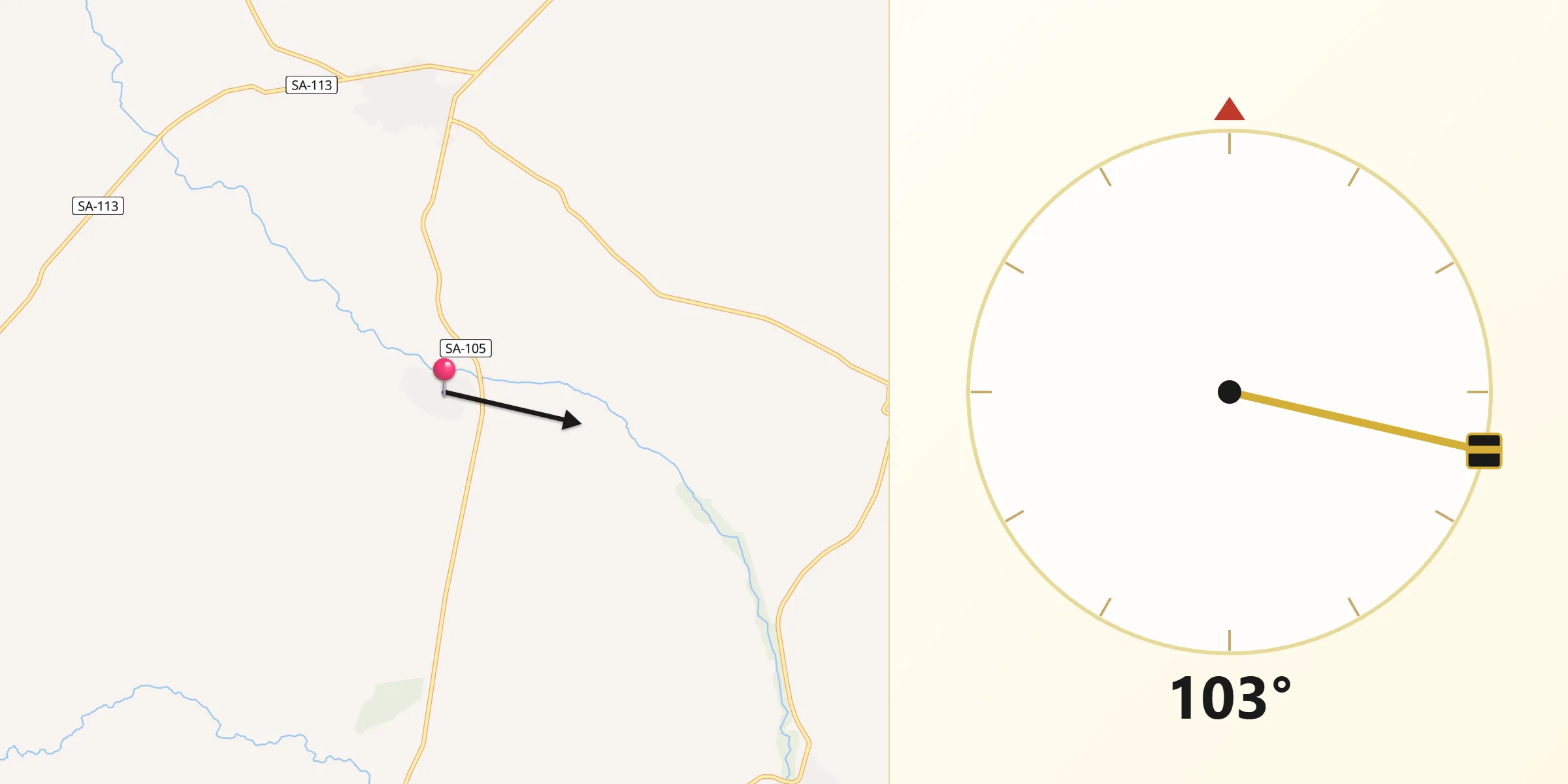Dirección de la Qibla desde Santiago de la Puebla