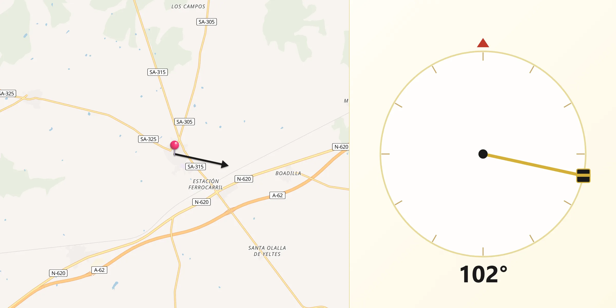 Dirección de la Qibla desde La Fuente de San Esteban