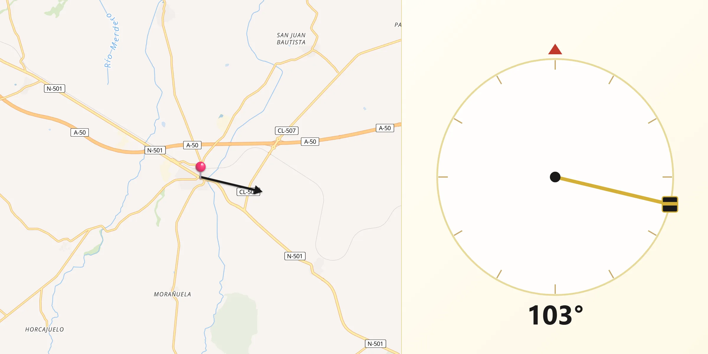 Dirección de la Qibla desde San Pedro del Arroyo