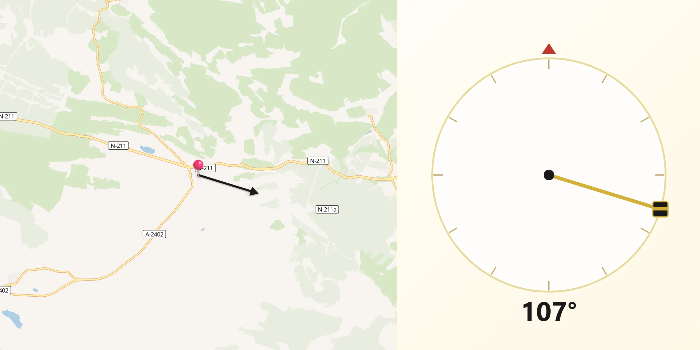 Dirección de la Qibla desde Castel de Cabra