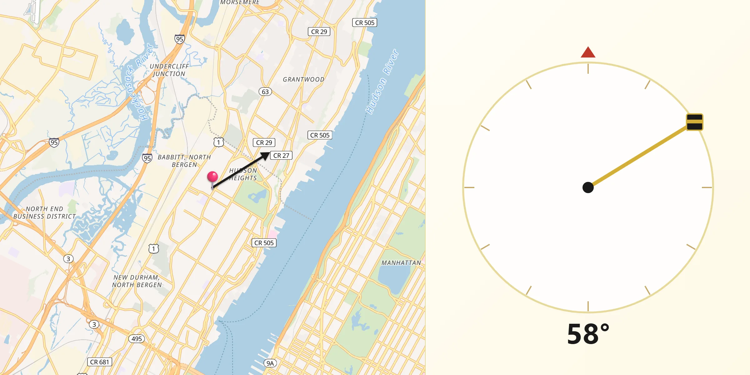 Qibla Direction from North Bergen