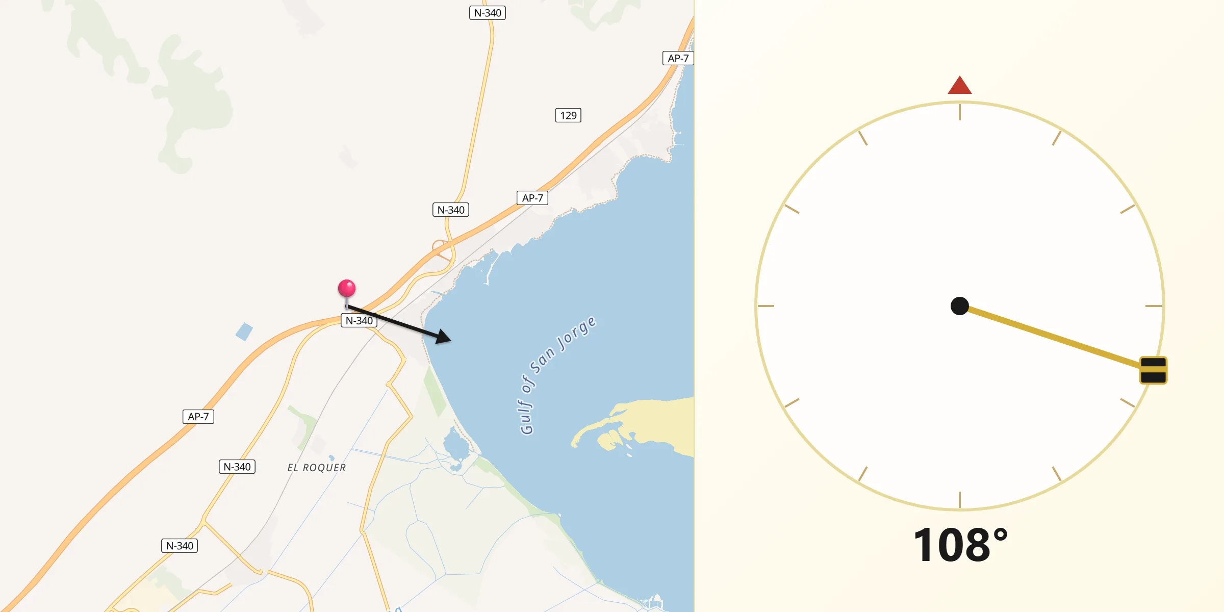 Dirección de la Qibla desde Ampolla L