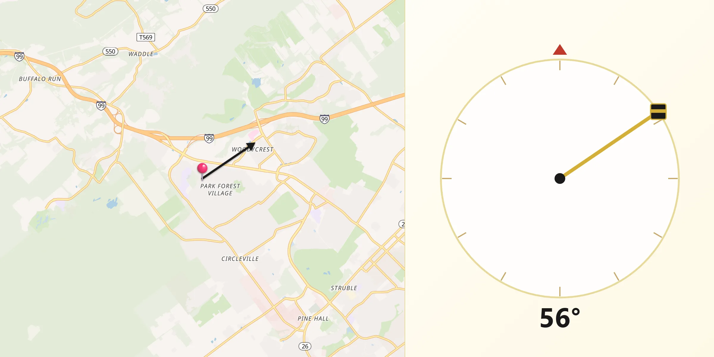 Qibla Direction from Park Forest Village