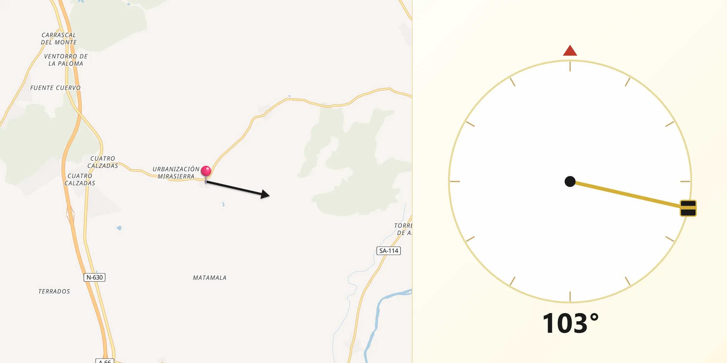 Dirección de la Qibla desde Martinamor