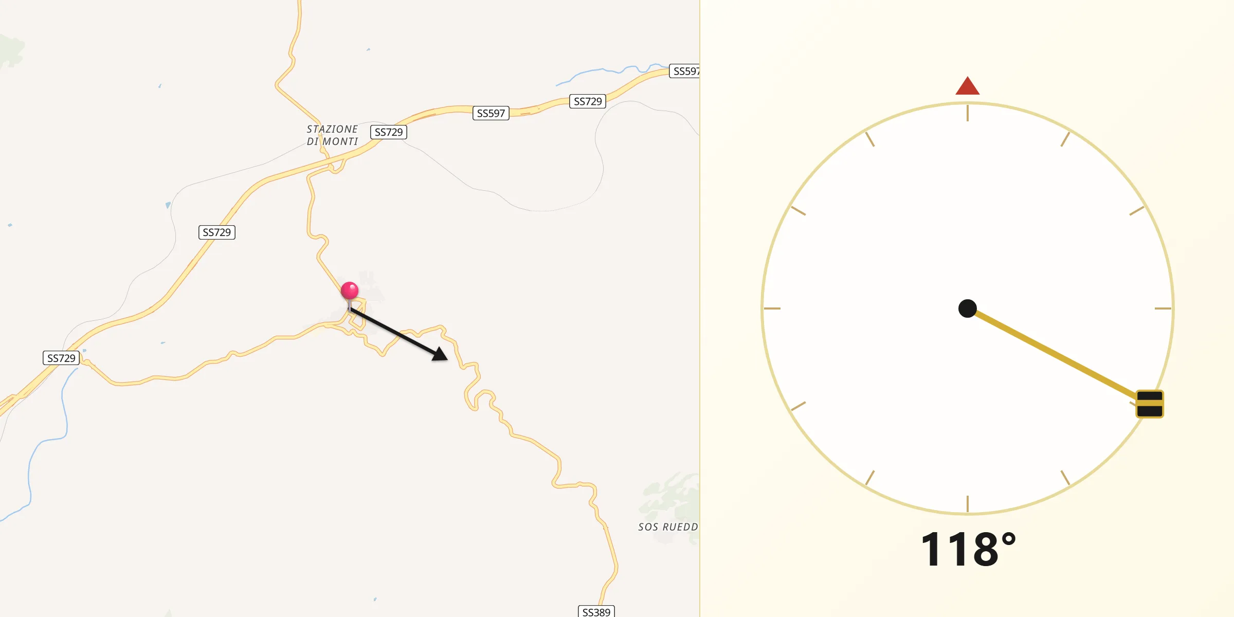 Direzione della Qibla da Monti